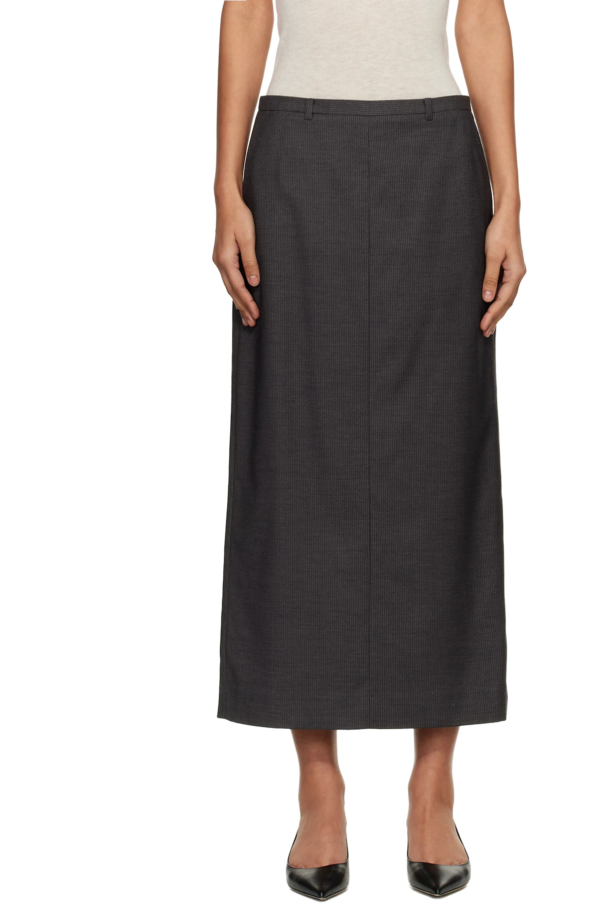 Gray H-Line Striped Maxi Skirt