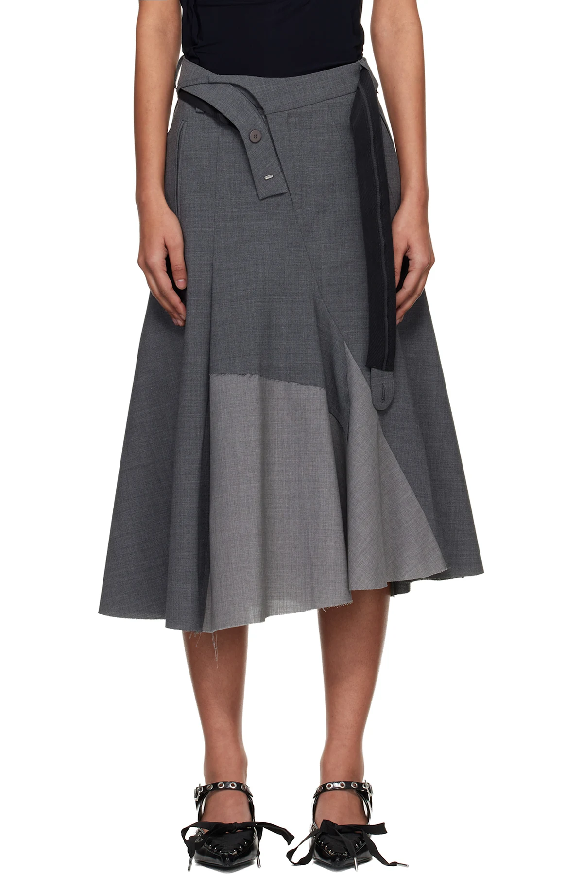 Gray Strapped Business Midi Skirt