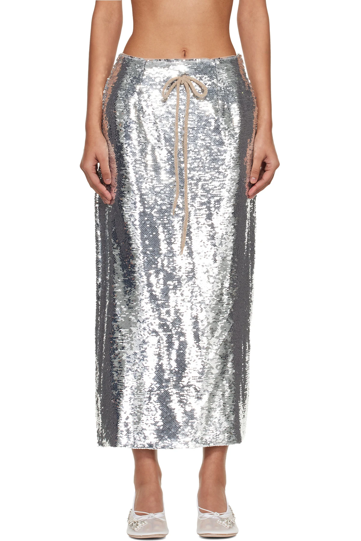 Silver Column Pencil Midi Skirt