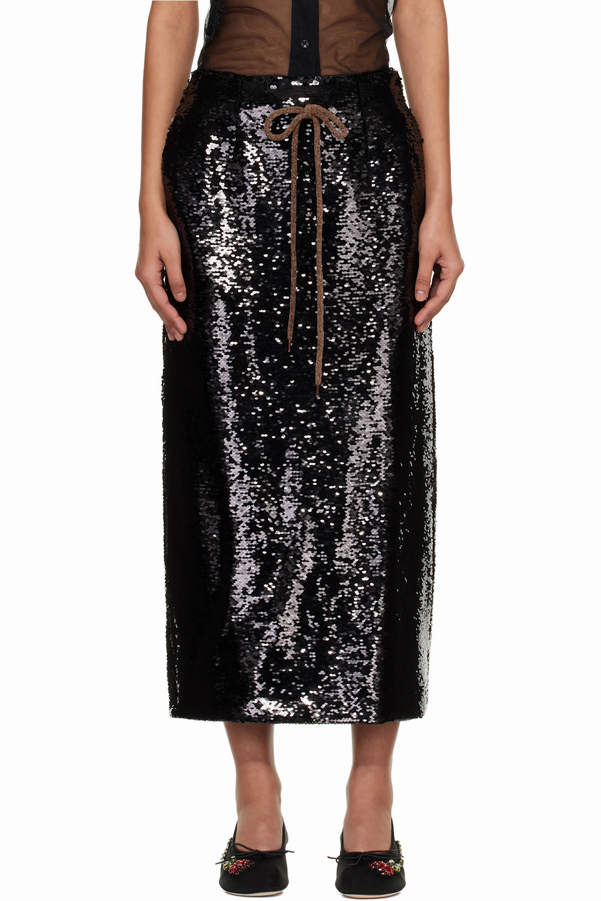 Black Column Pencil Midi Skirt