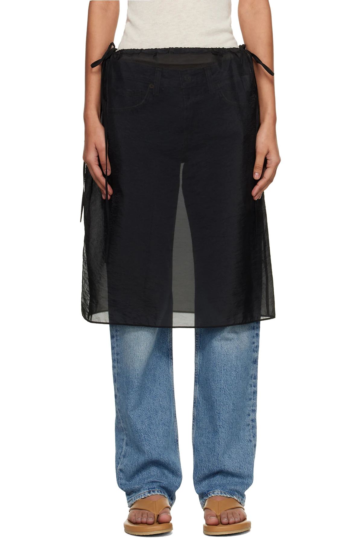 Black See-Through Layering Midi Skirt