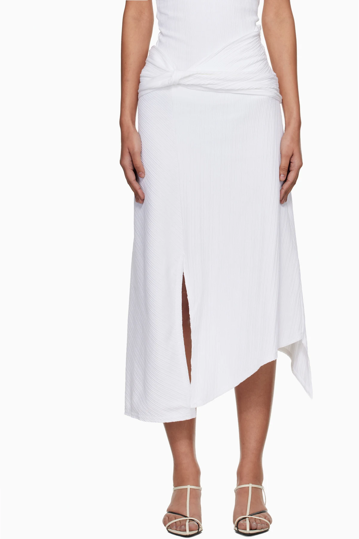 White Twist Detail Midi Skirt