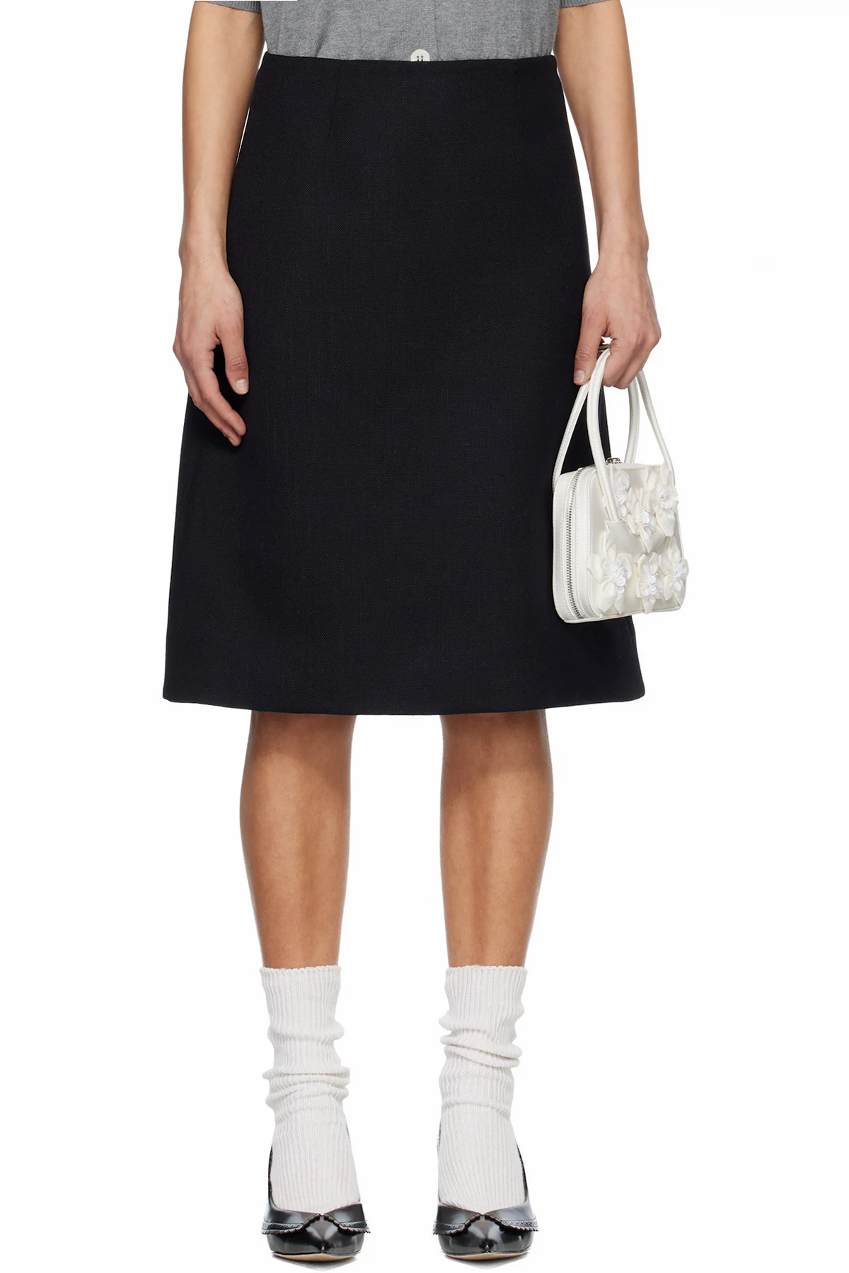 Navy A-Line Midi Skirt