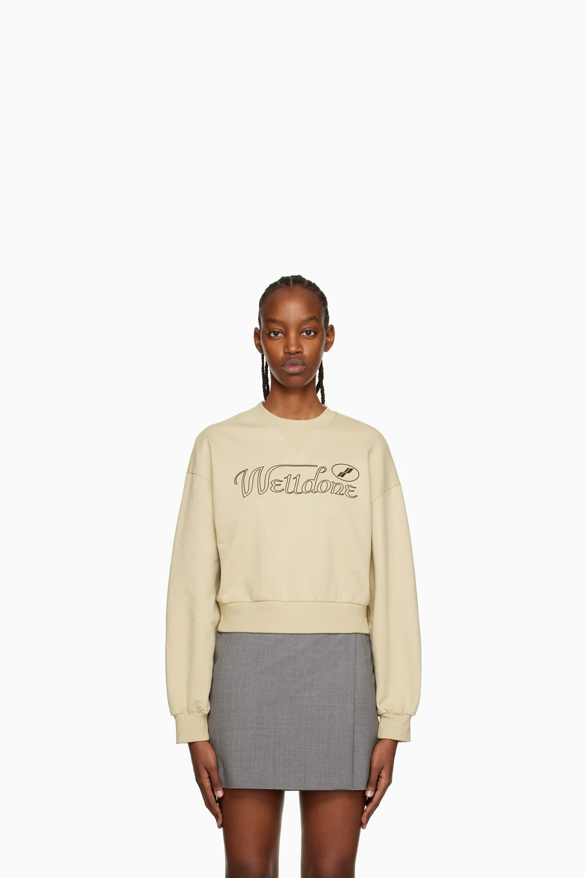 Beige Cursive Crop Sweatshirt