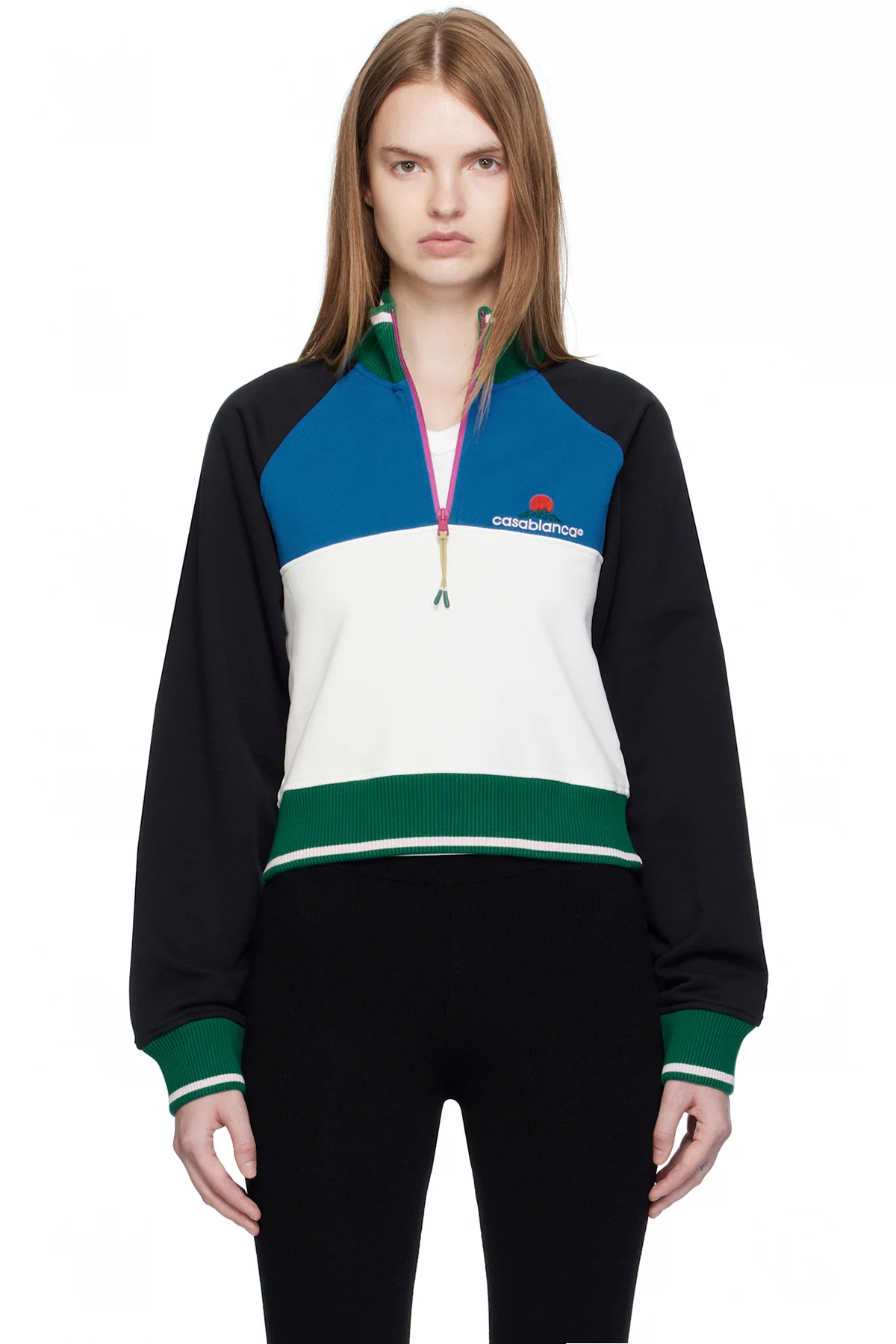 Multicolor Quarter Zip Colorblock Sweatshirt