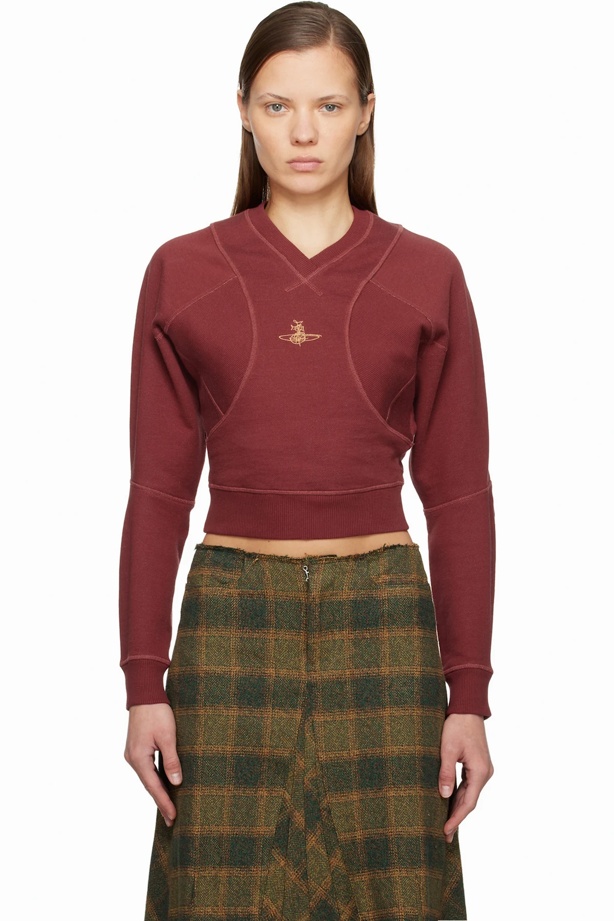 Red Cropped Pourpoint Sweatshirt