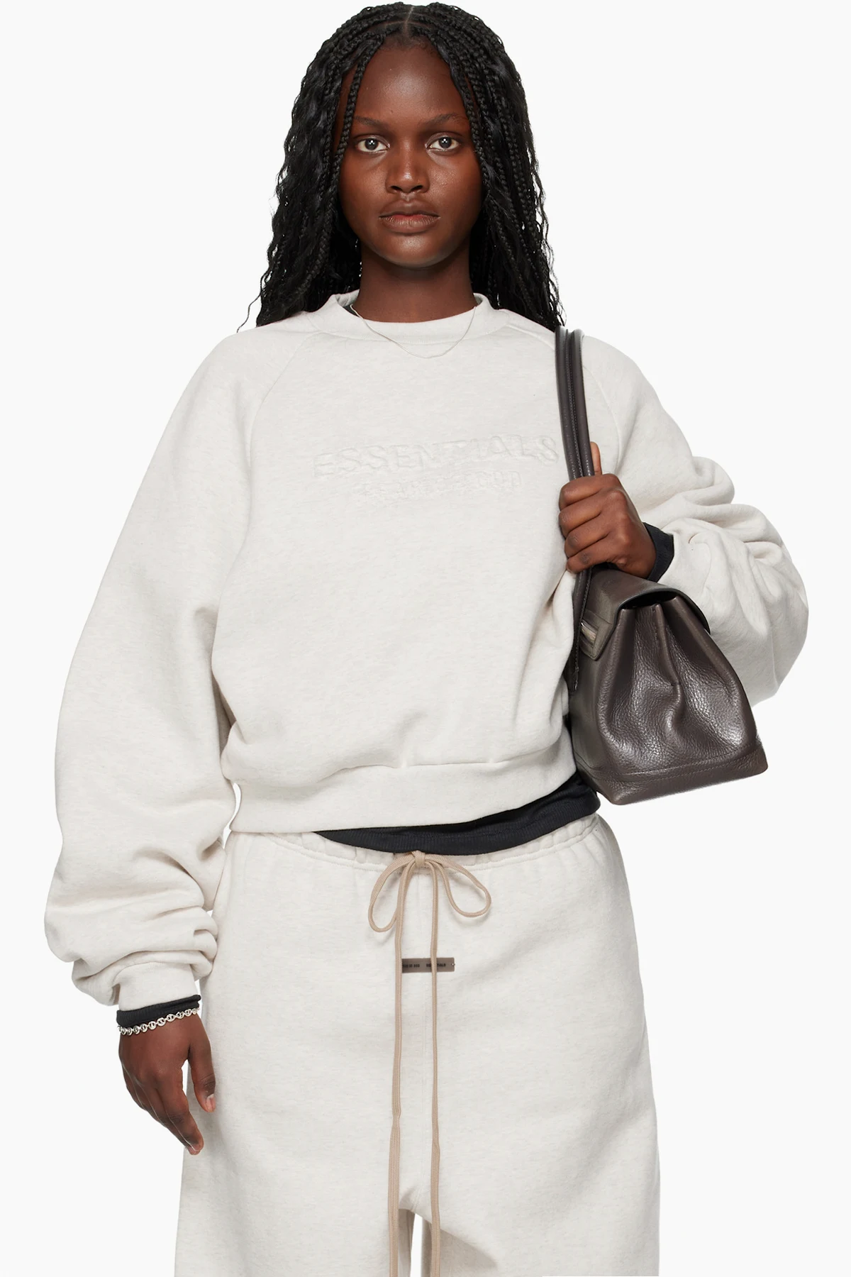 Gray Holiday Embossed 90s Raglan Crewneck Sweatshirt