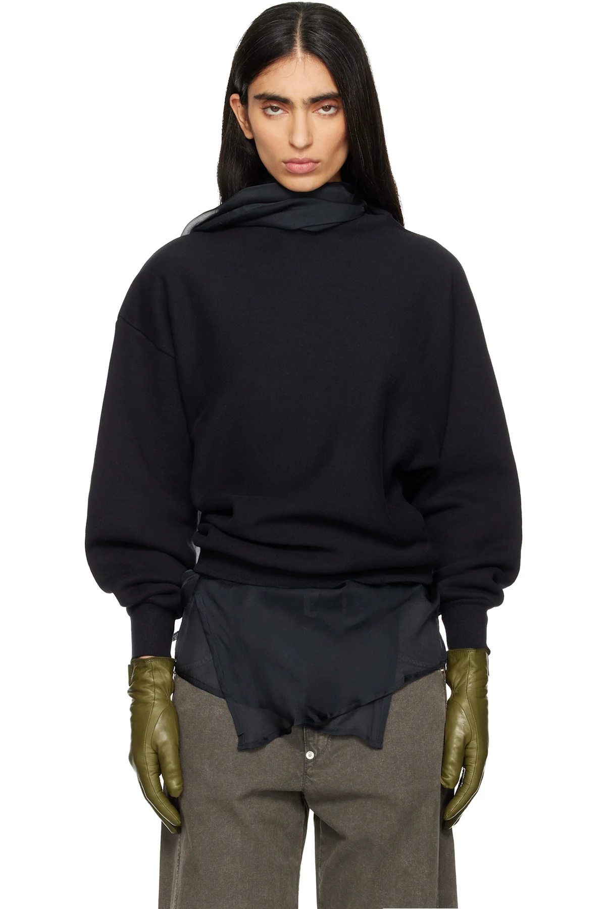 Black Draped Sweatshirt