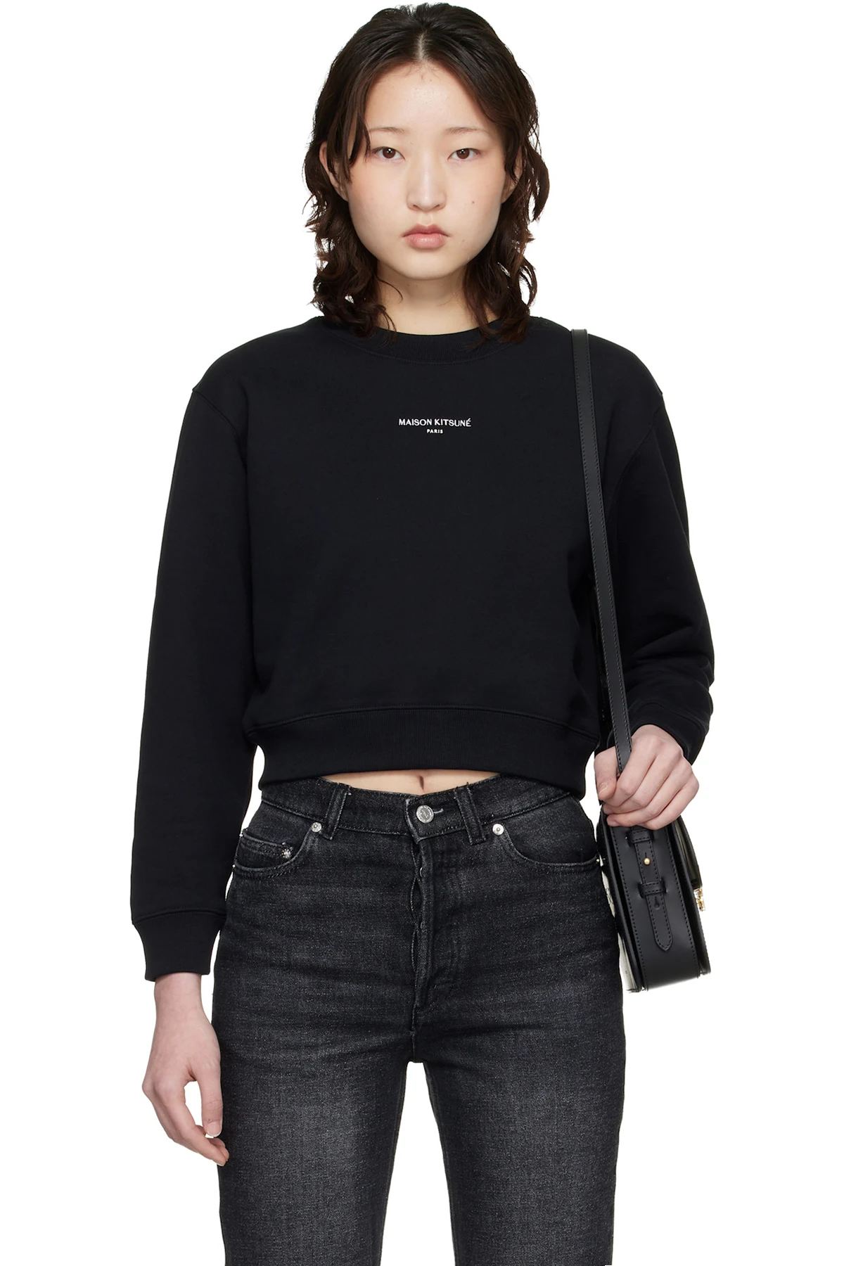 Black 'Maison Kitsuné Paris' Cropped Sweatshirt