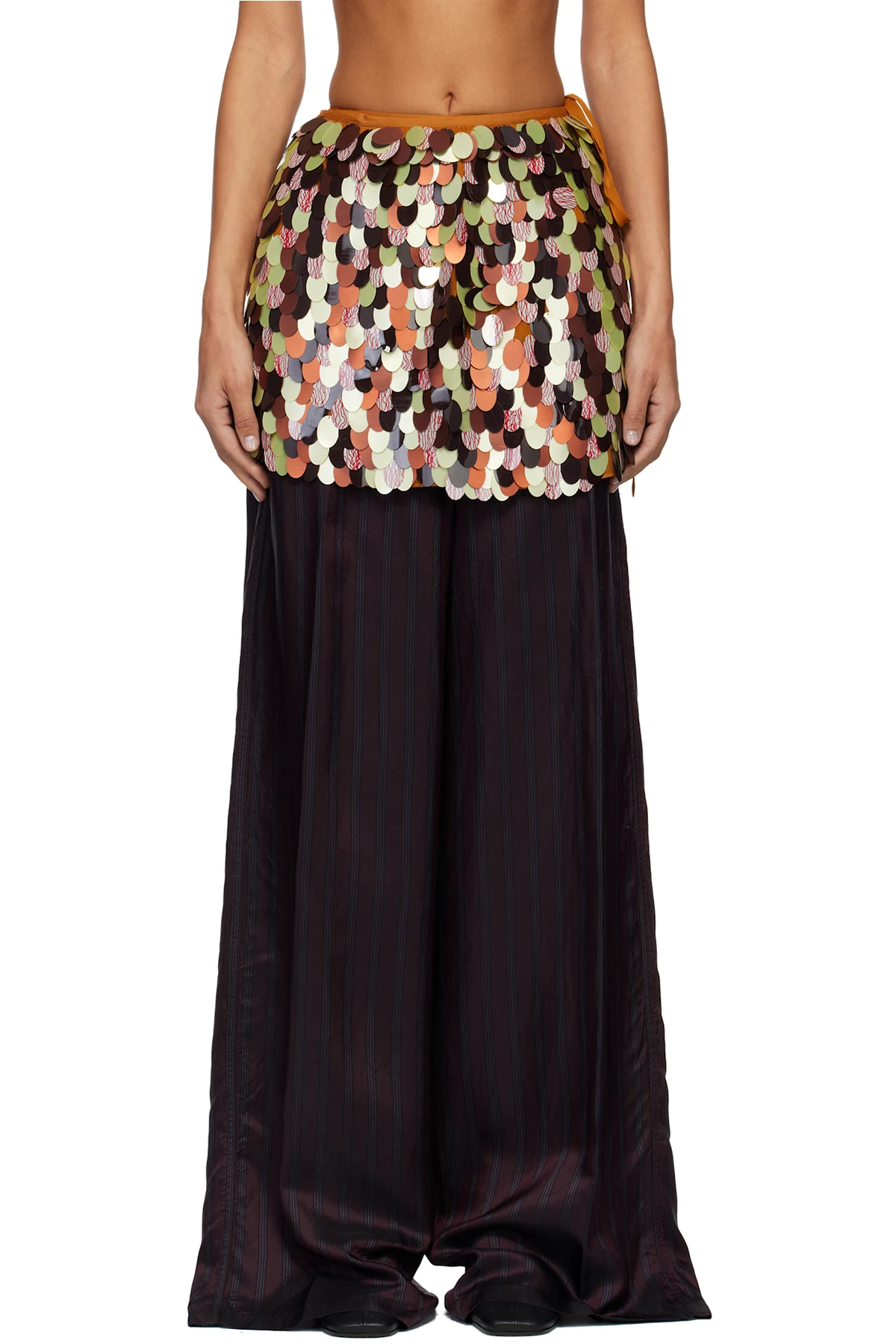 Orange Embellished Wrap Miniskirt