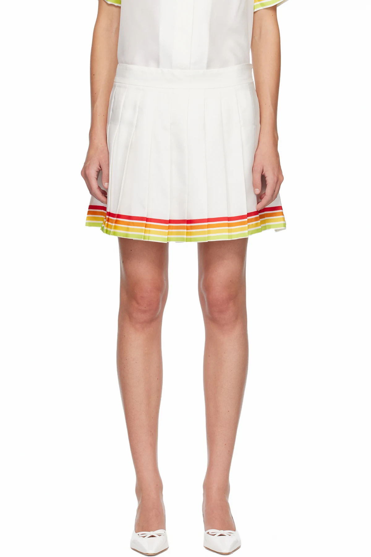 White Mascot Pleated Silk Twill Miniskirt