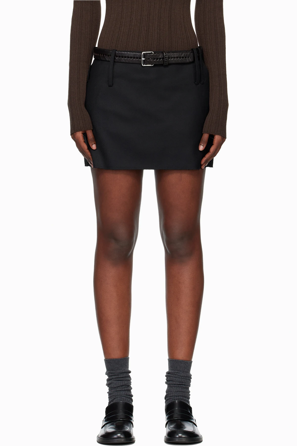 Black Distressed Wool Skort