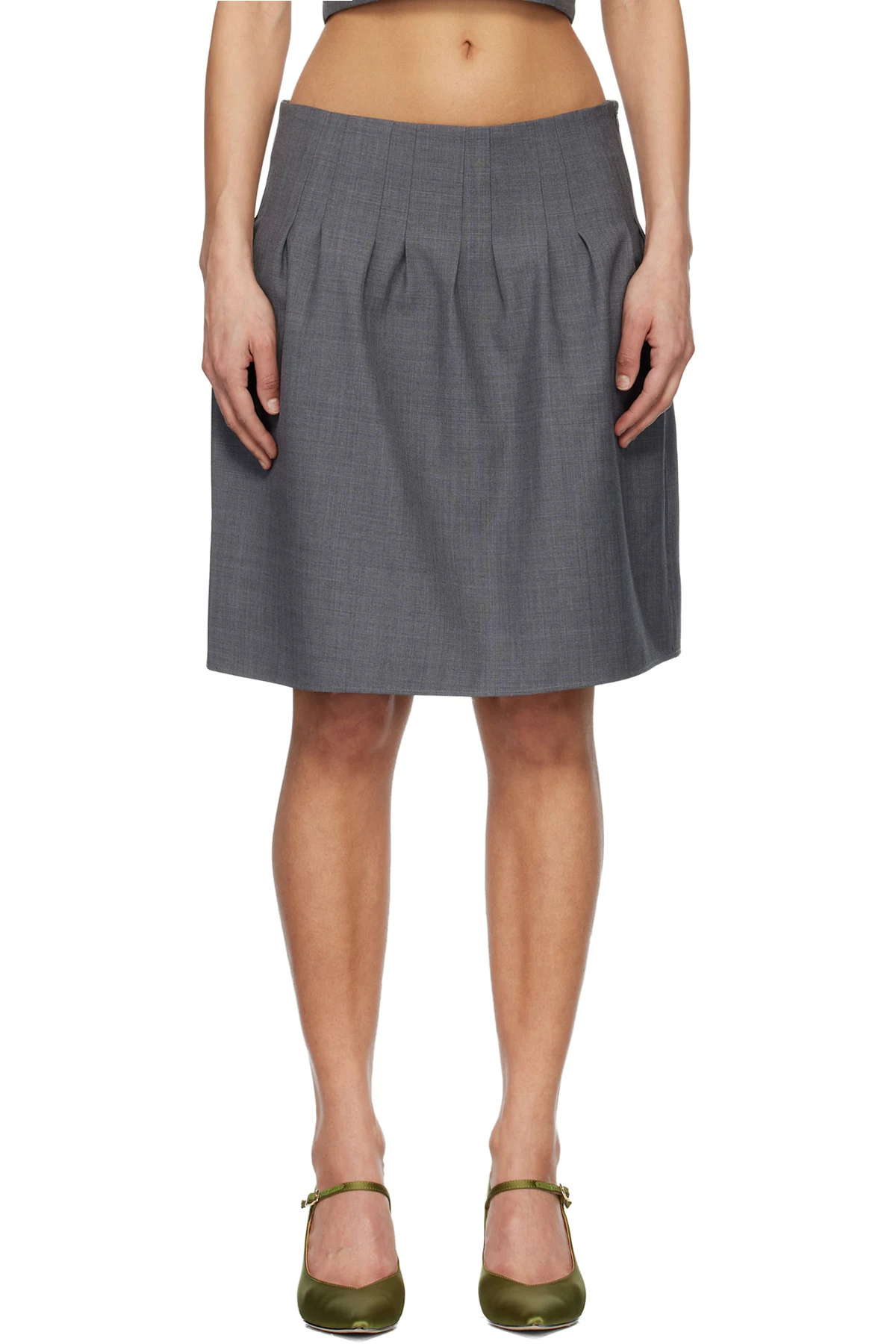 Gray Low-Waist Pleated Miniskirt