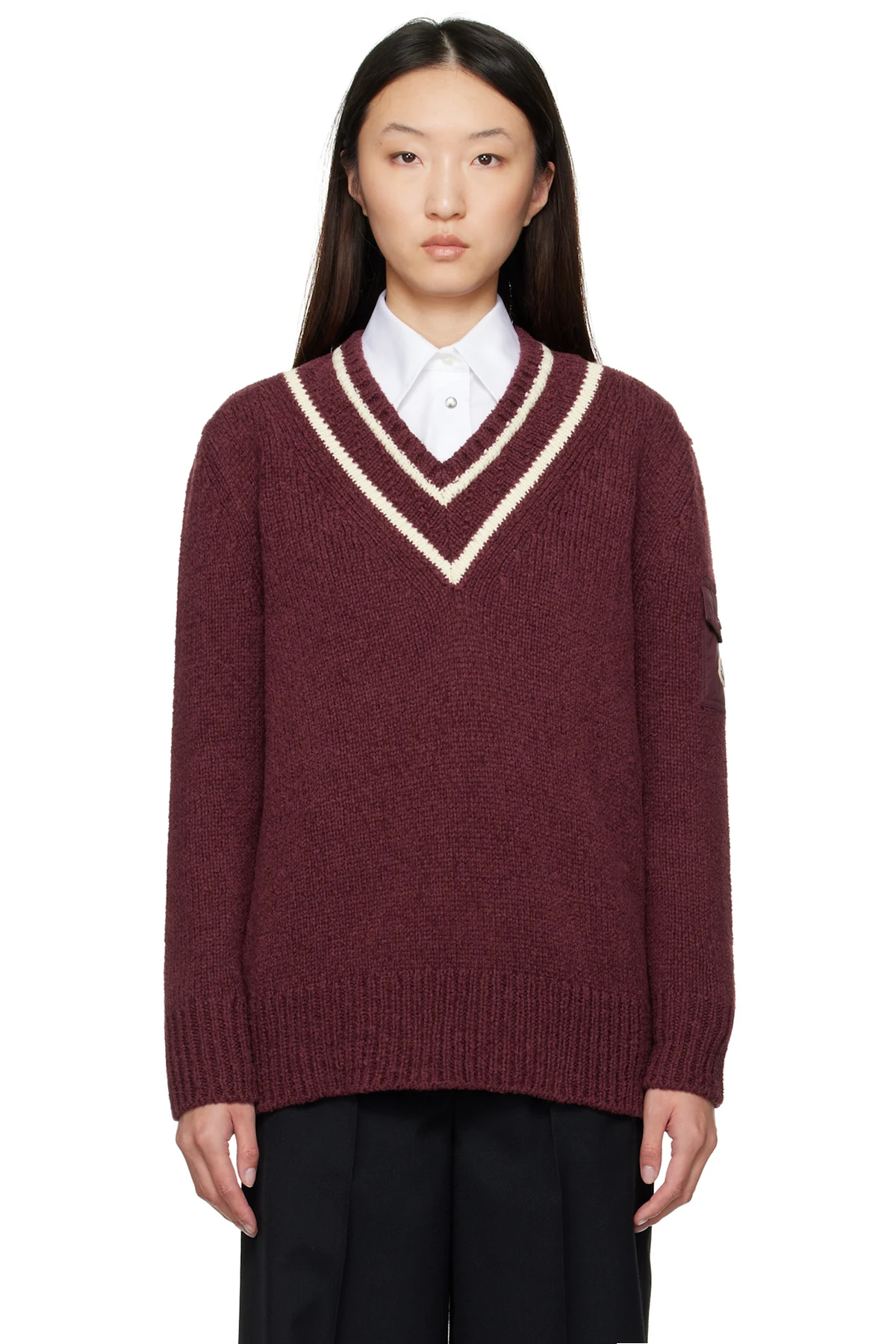 Burgundy Padded V-Neck Sweater