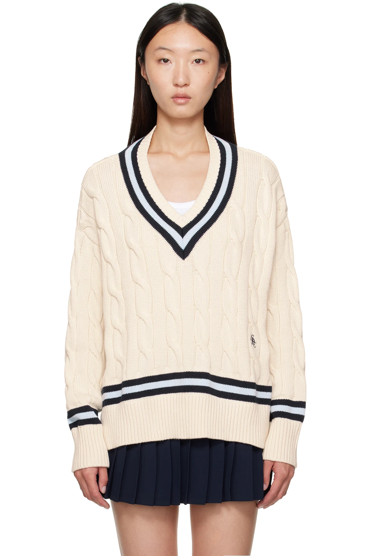 Off-White 'SRC' Cableknit V-Neck Sweater