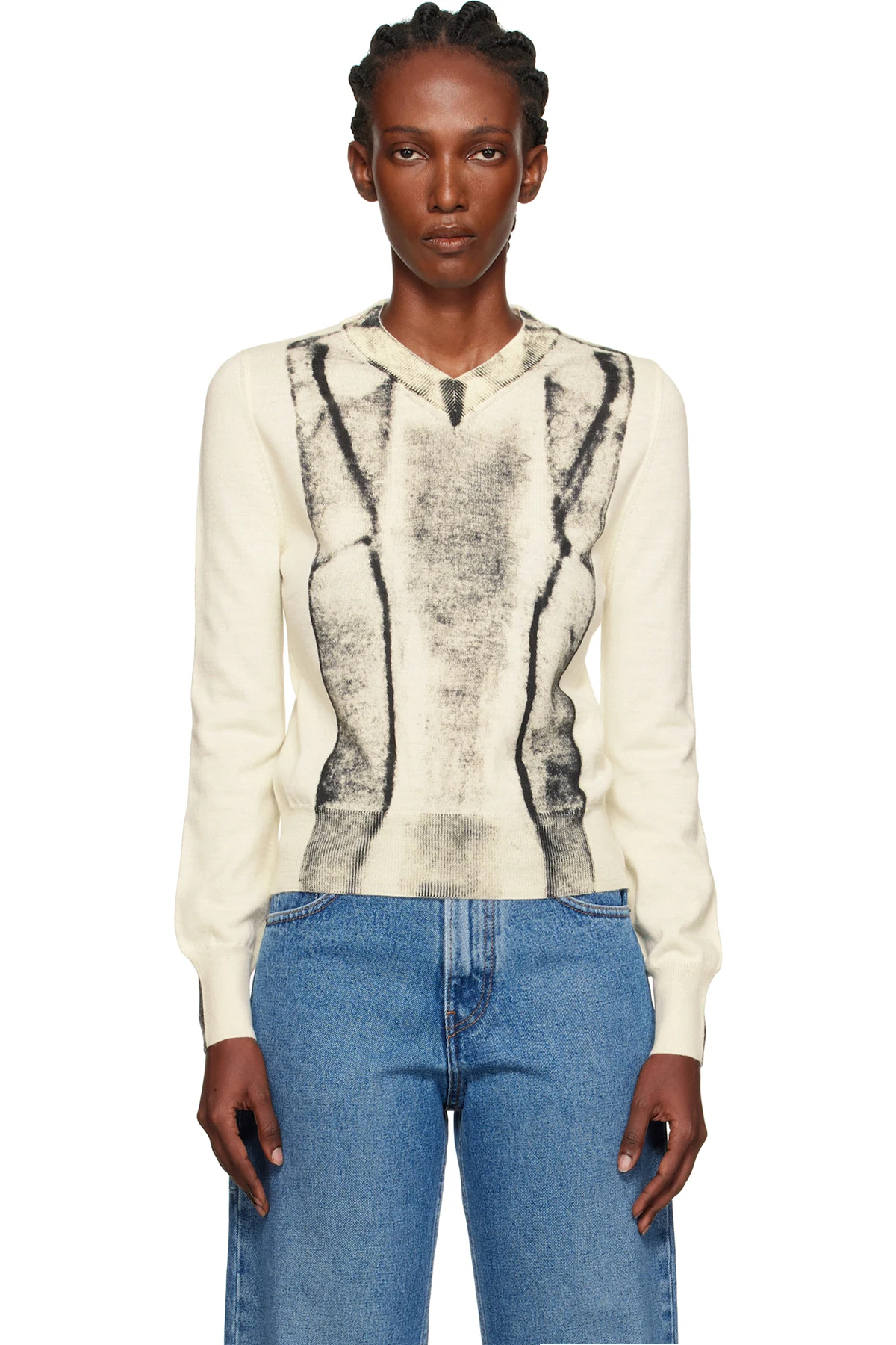 Off-White Folded Printed Gauge 14 V-neck Sweater