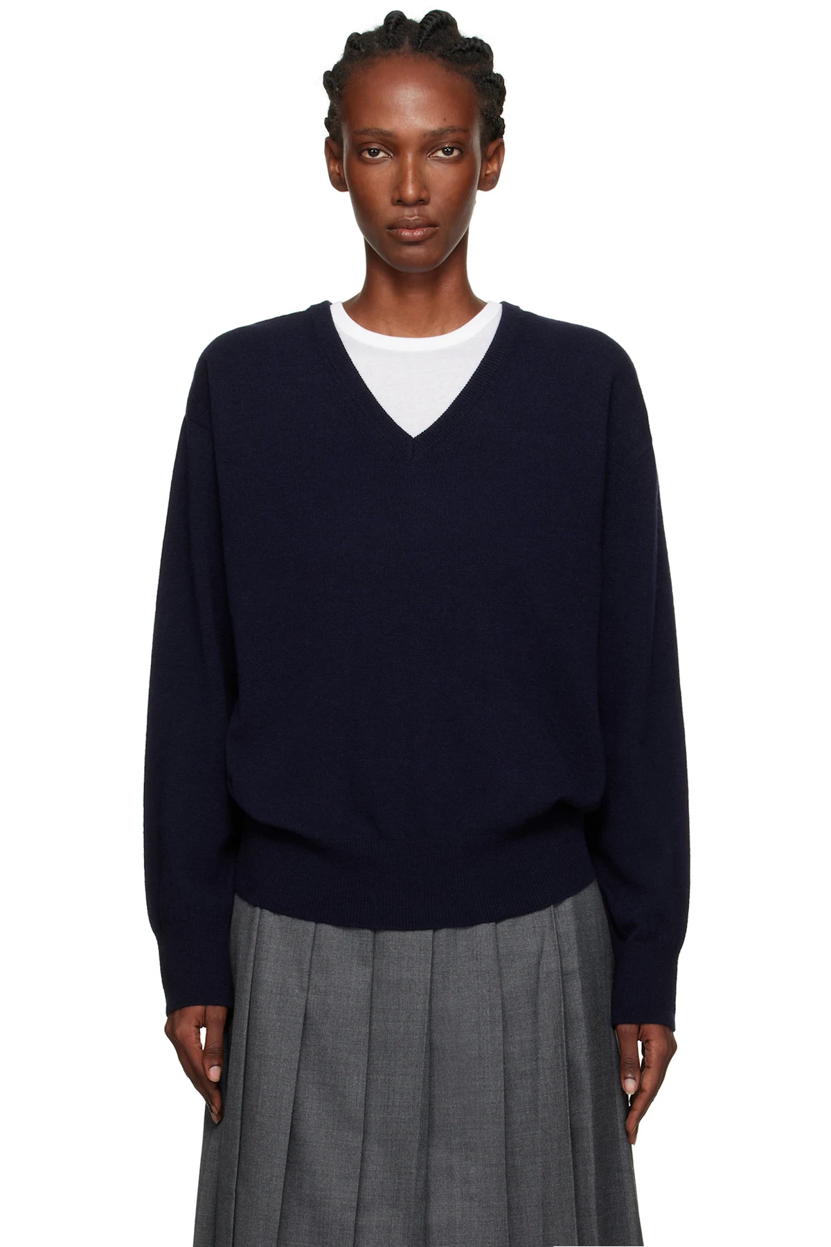 Navy Puno V-Neck Pullover Sweater