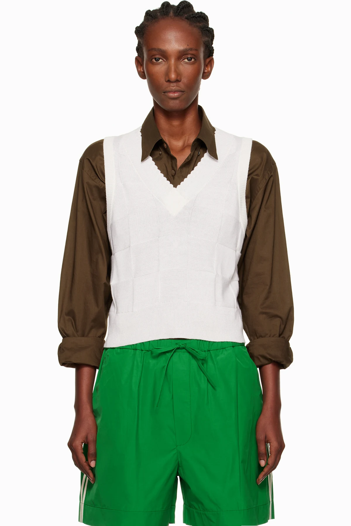 White Checkered Cotton & Cashmere Vest