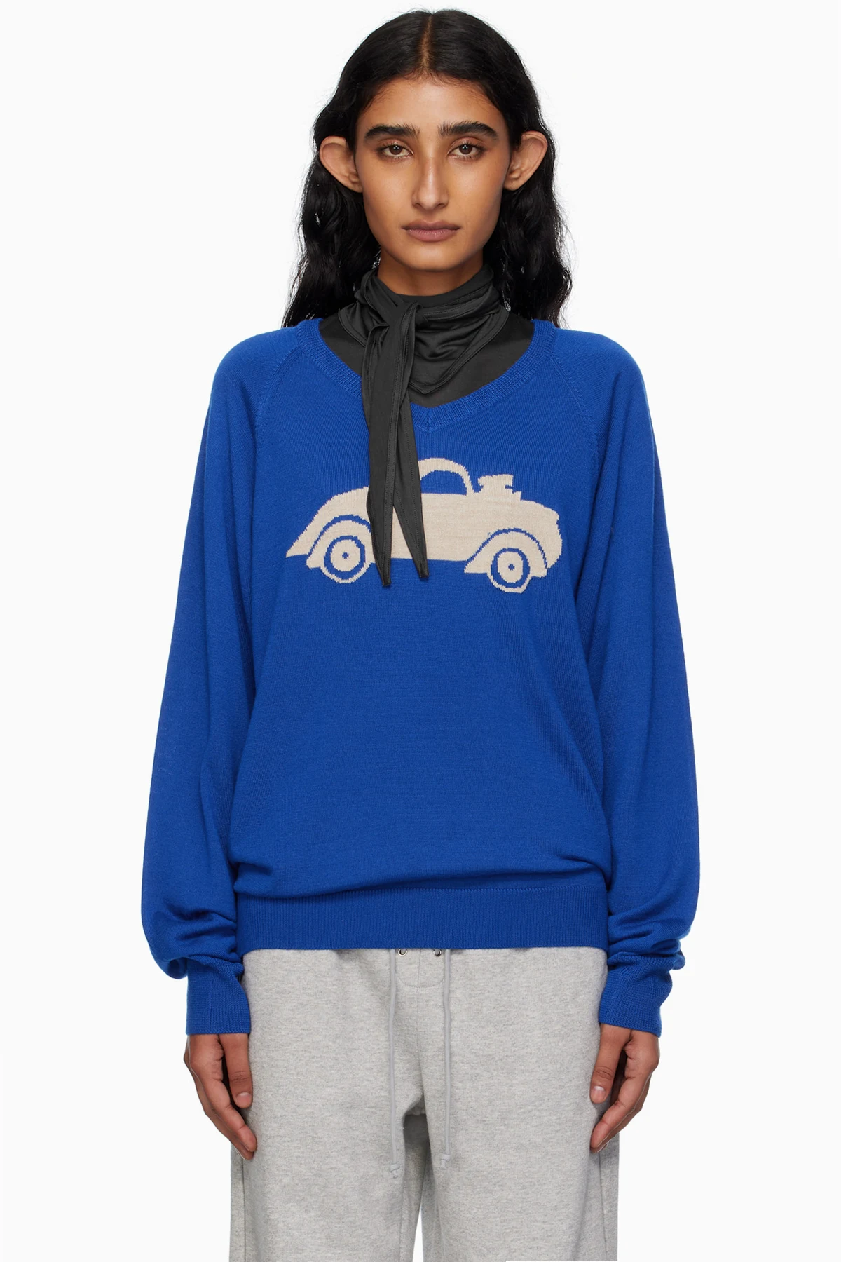 Blue Car Graphic Knit Sweater