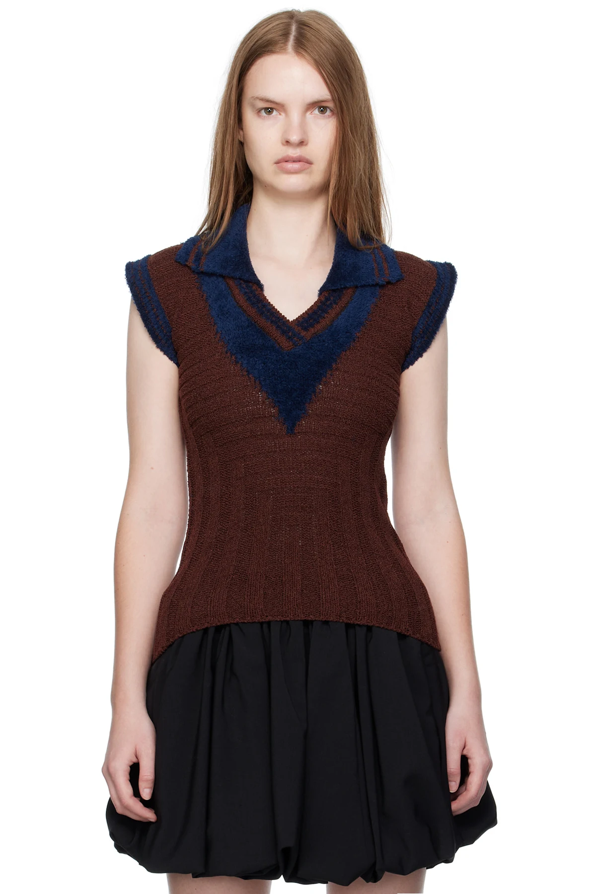 Navy & Brown Quimby Sleeveless Polo