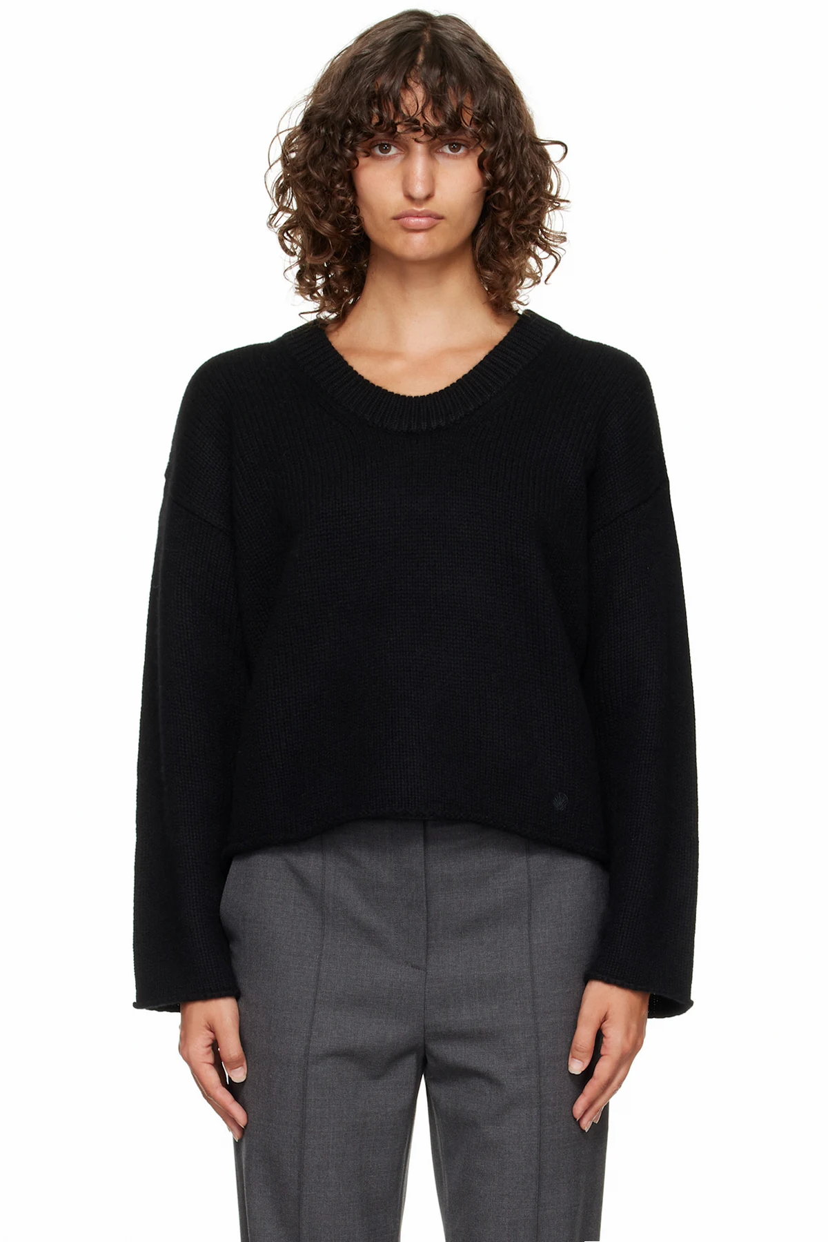 Black Derry Plunging U Neck Sweater