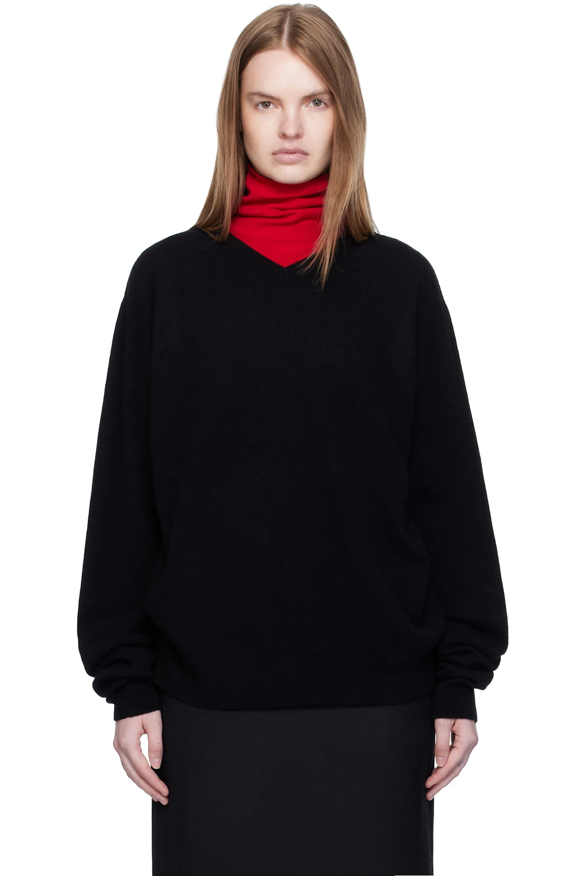 Black Cashmere V-Neck Pullover Sweater