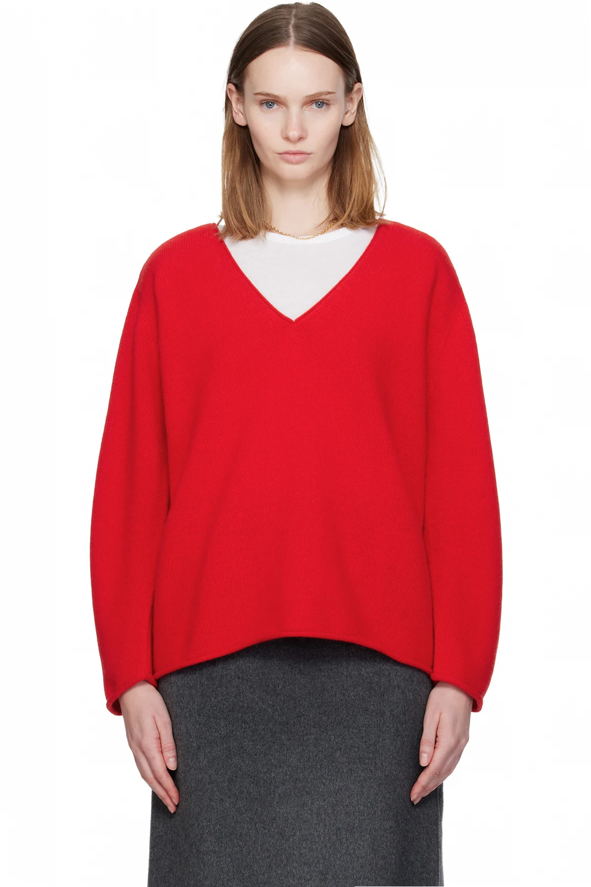 Red Cerin Deep V-Neck Sweater
