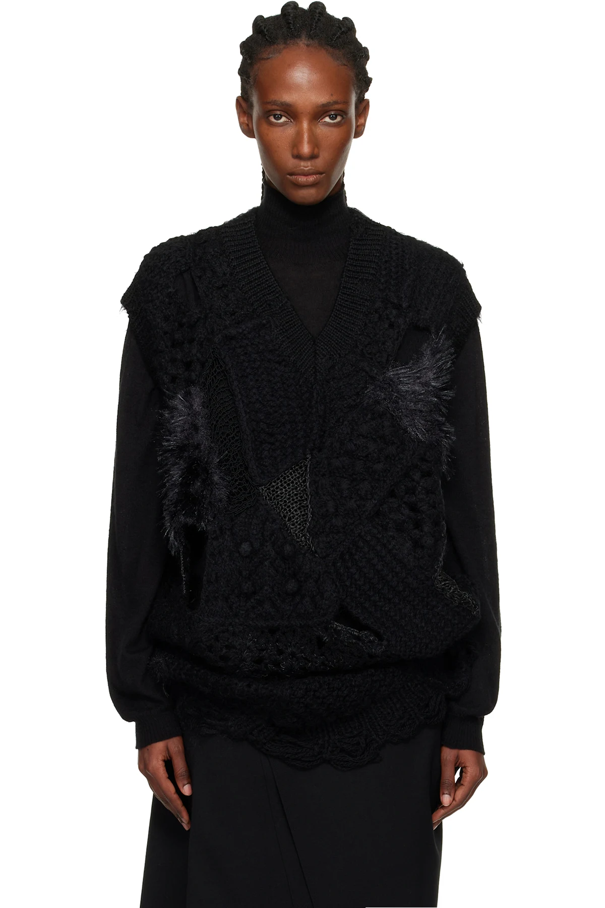 Black Patchwork V-Neck Sweater Vest