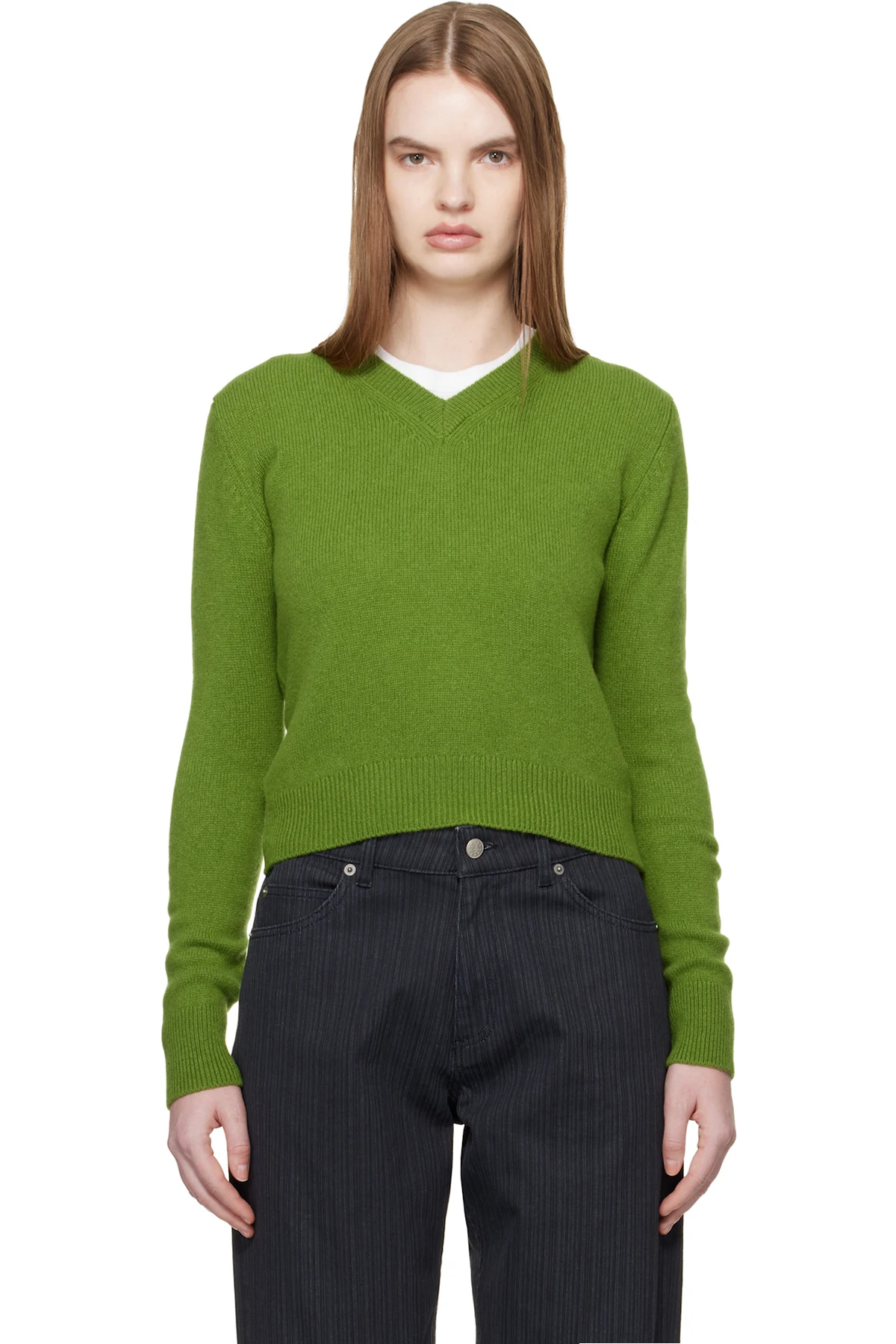 Green Sligo Shrunken V-Neck Sweater