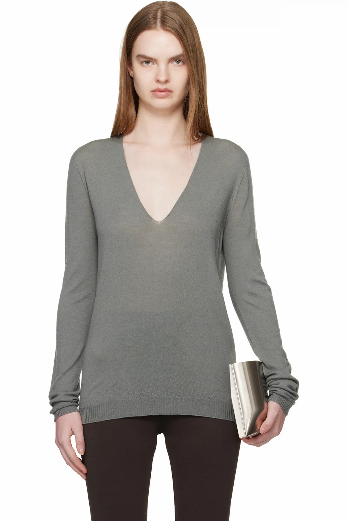 Khaki Temple V Neck Pull Sweater