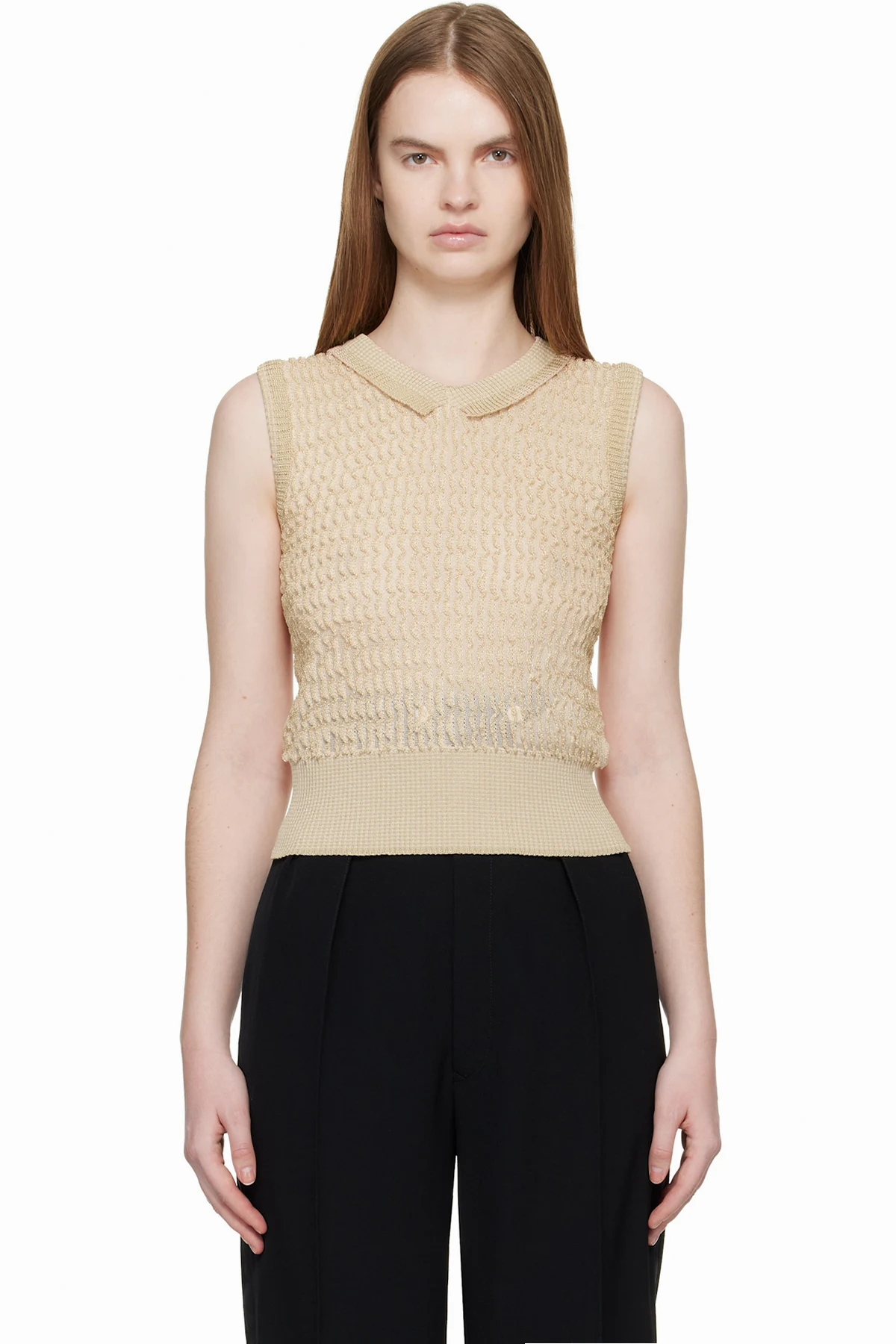 Pink & Beige Scalloped Vest