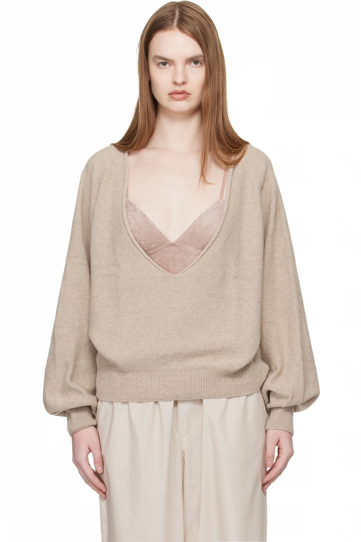 Beige Soar V Neck Sweater