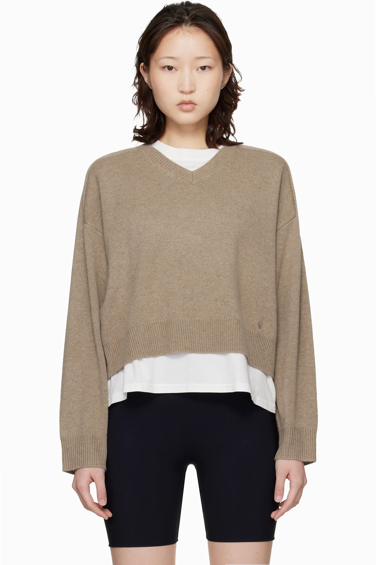 Taupe Anzor LDS Cashmere V Neck Sweater