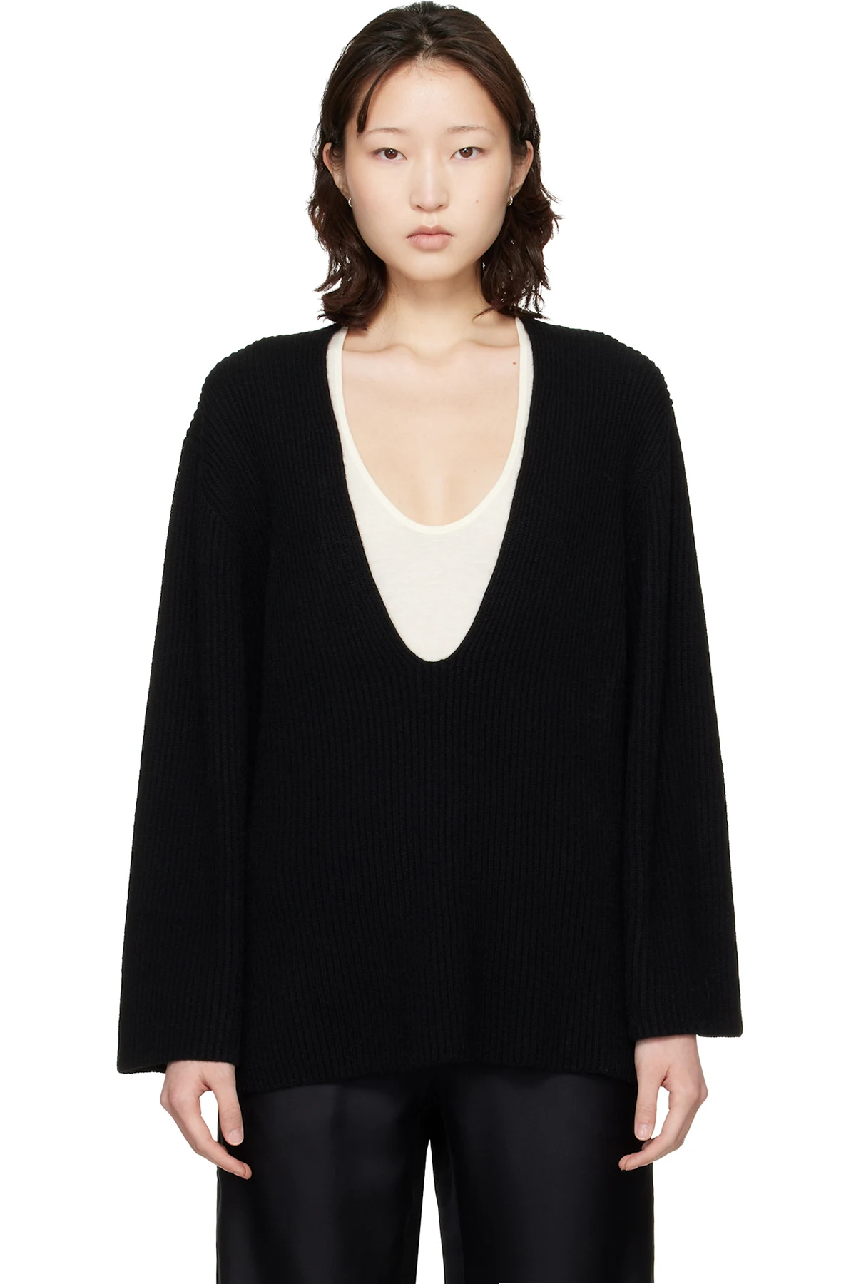 Black Gabe U Neck Ribbed Cashmere Sweater