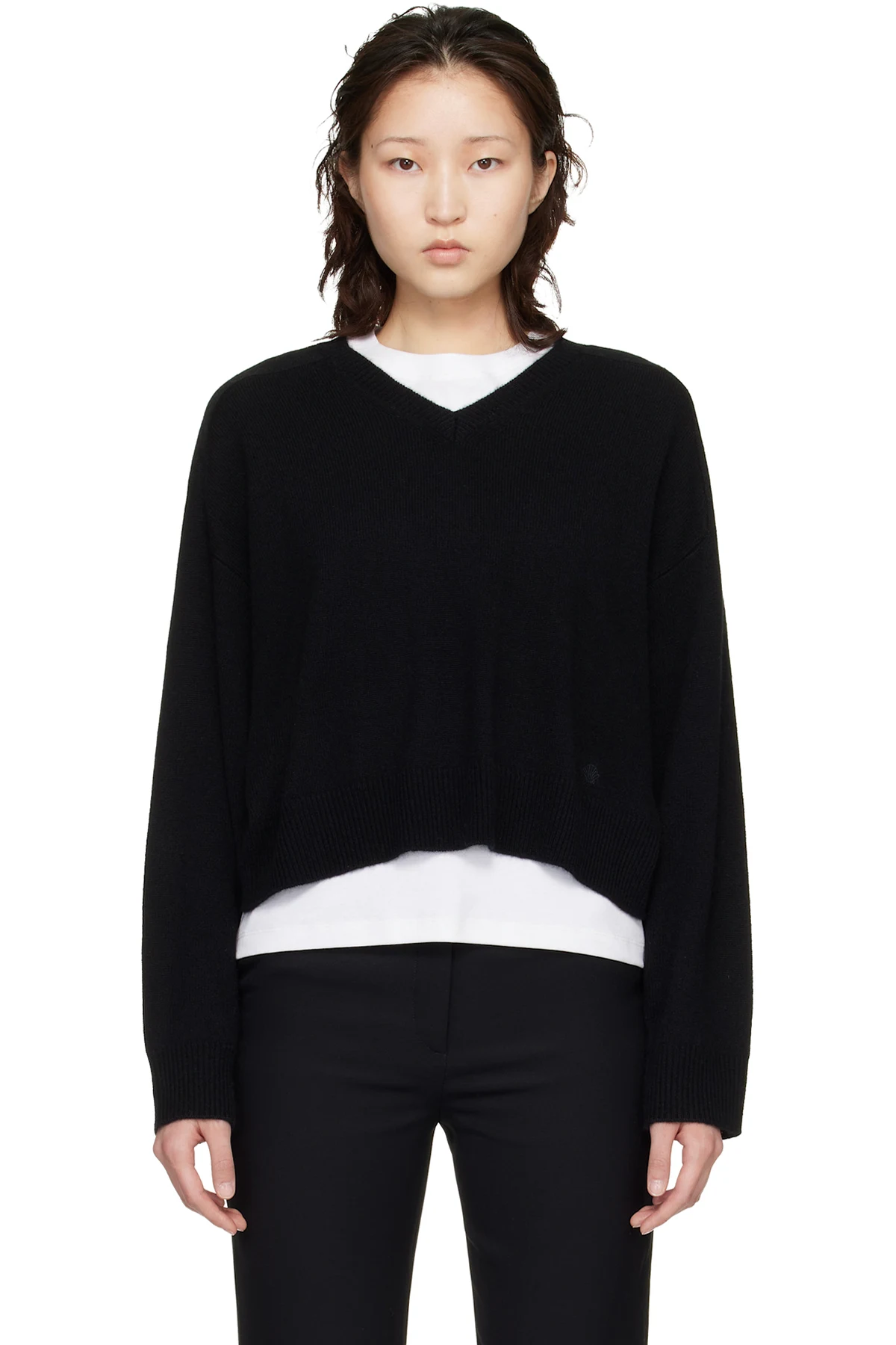 Black Anzor LDS Cashmere V Neck Sweater