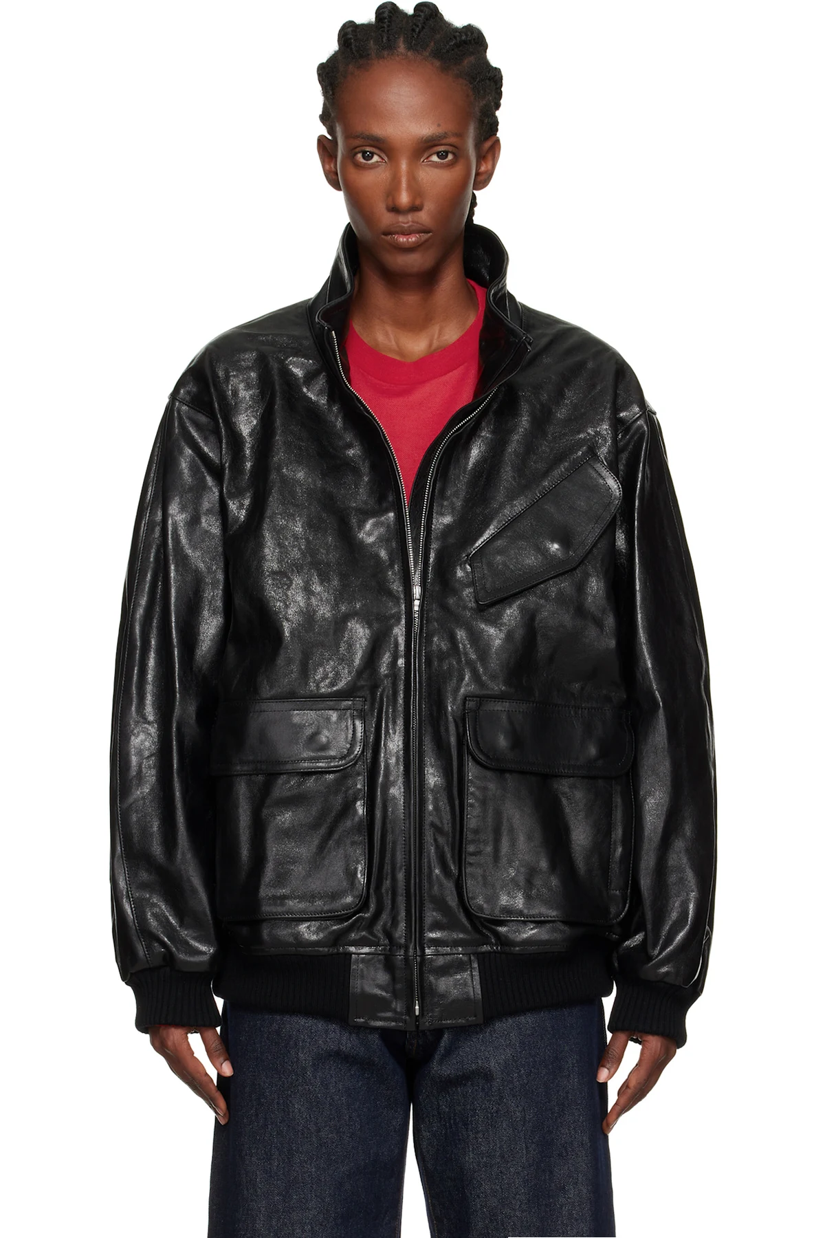 Black Zip Lamb Leather Jacket