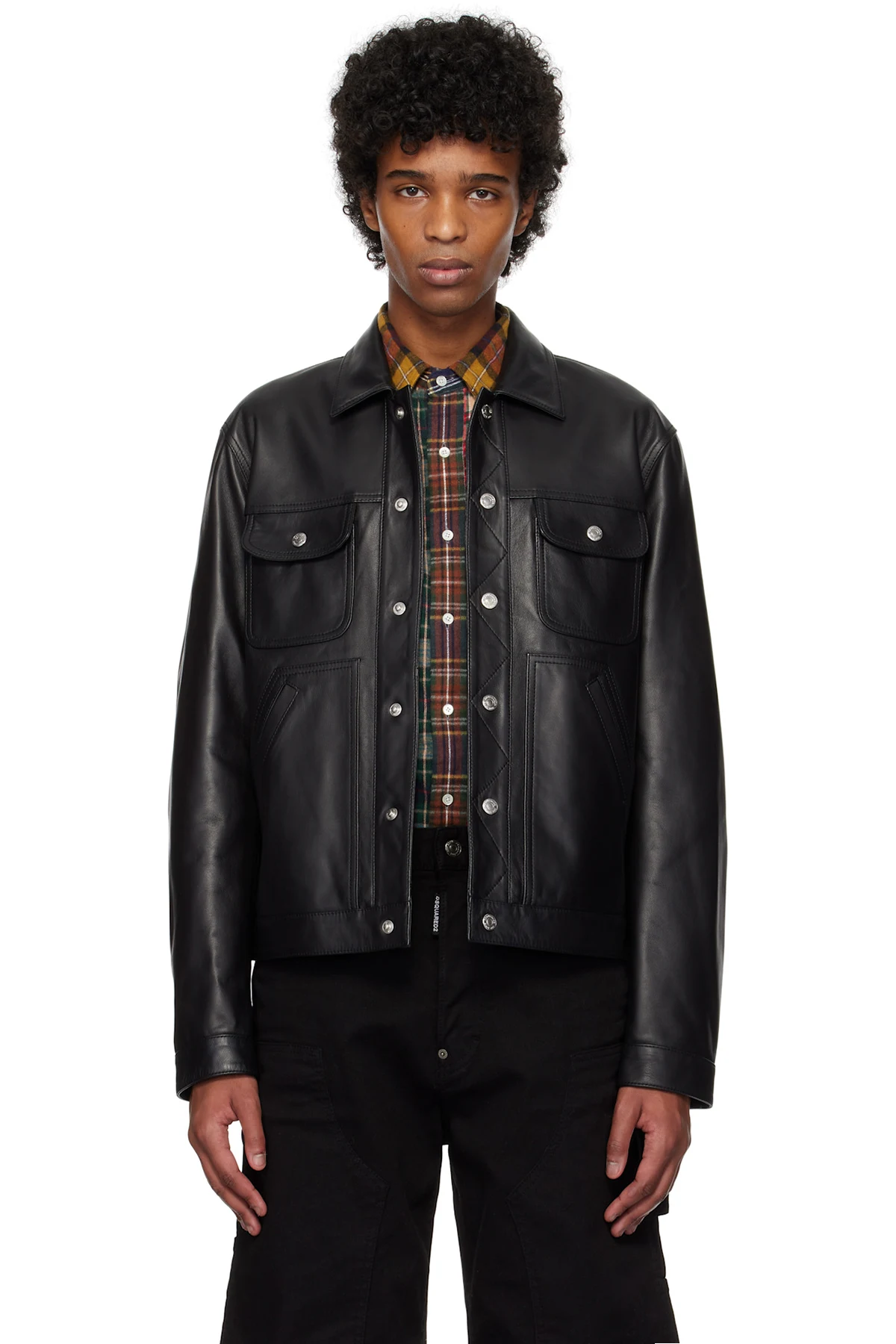 Black Boxy Jean Leather Jacket