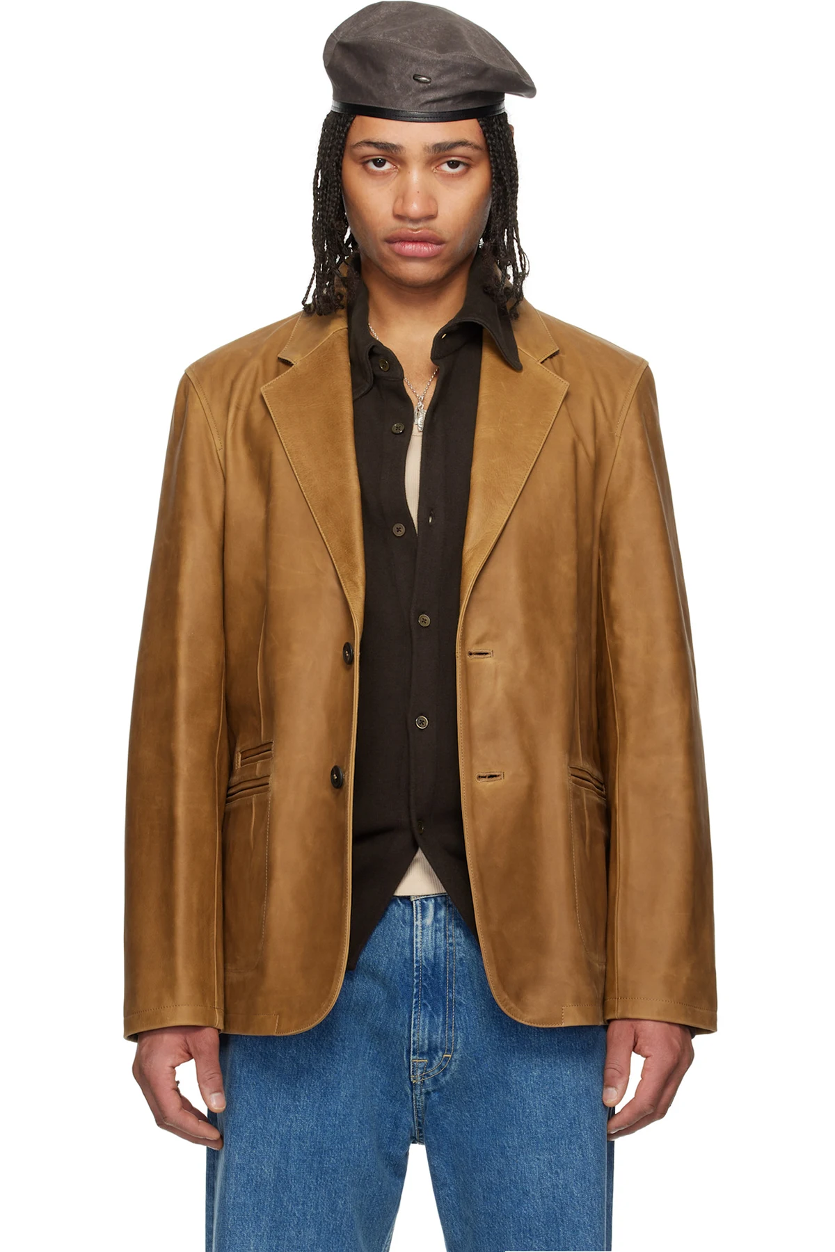 Tan Opening Leather Blazer