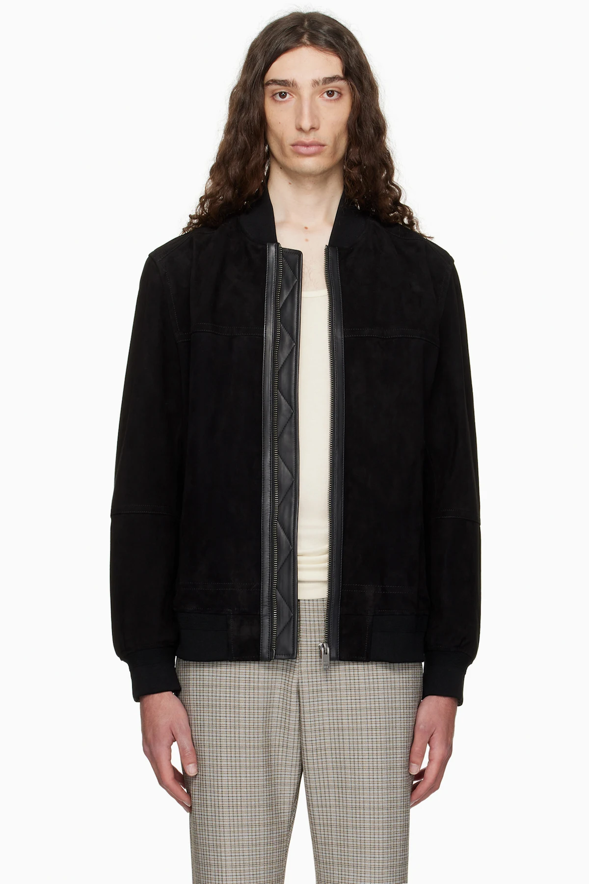 Black Regular-Fit Suede Jacket