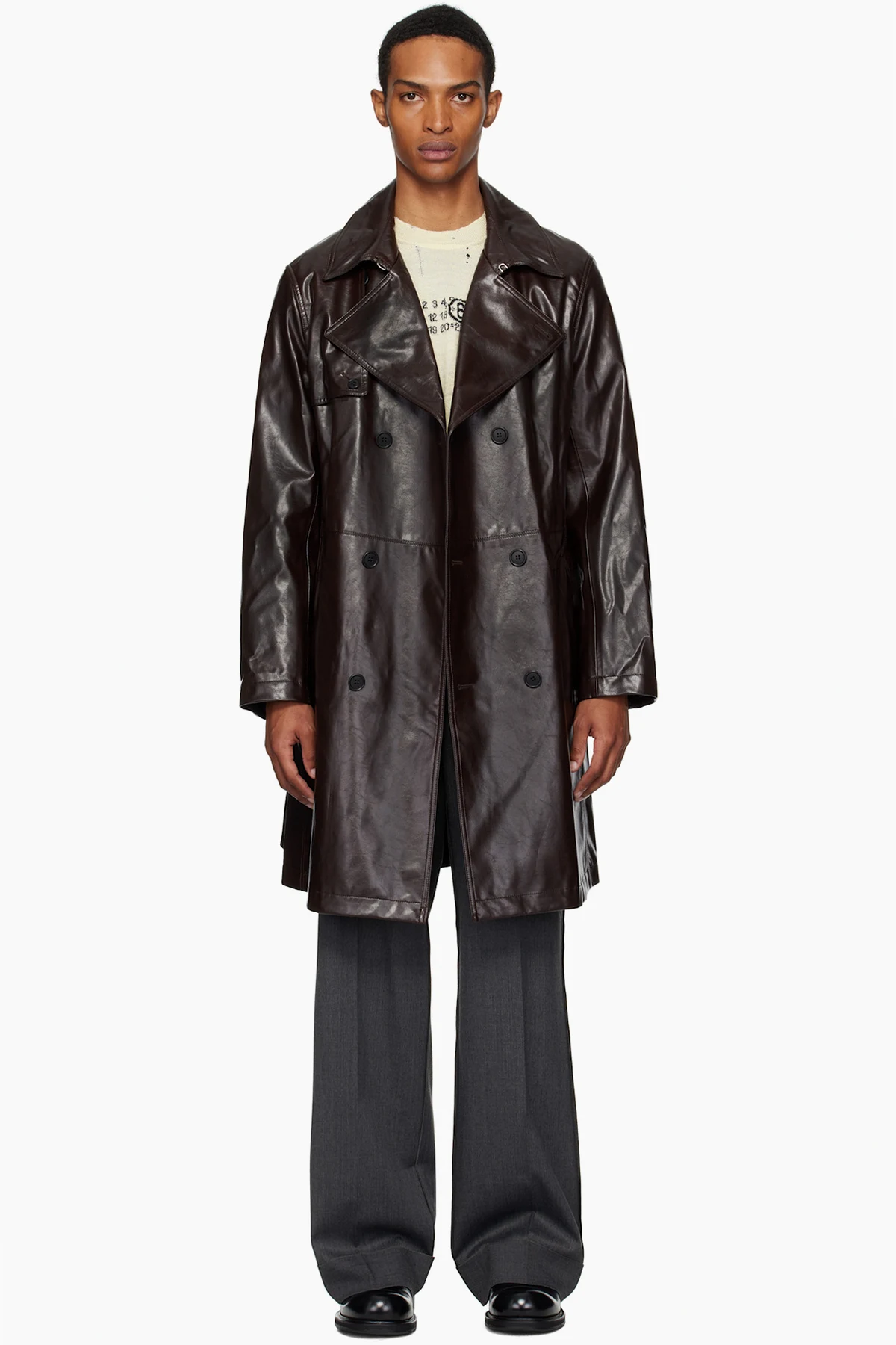 Burgundy Double-Breasted Faux-Leather Jacket