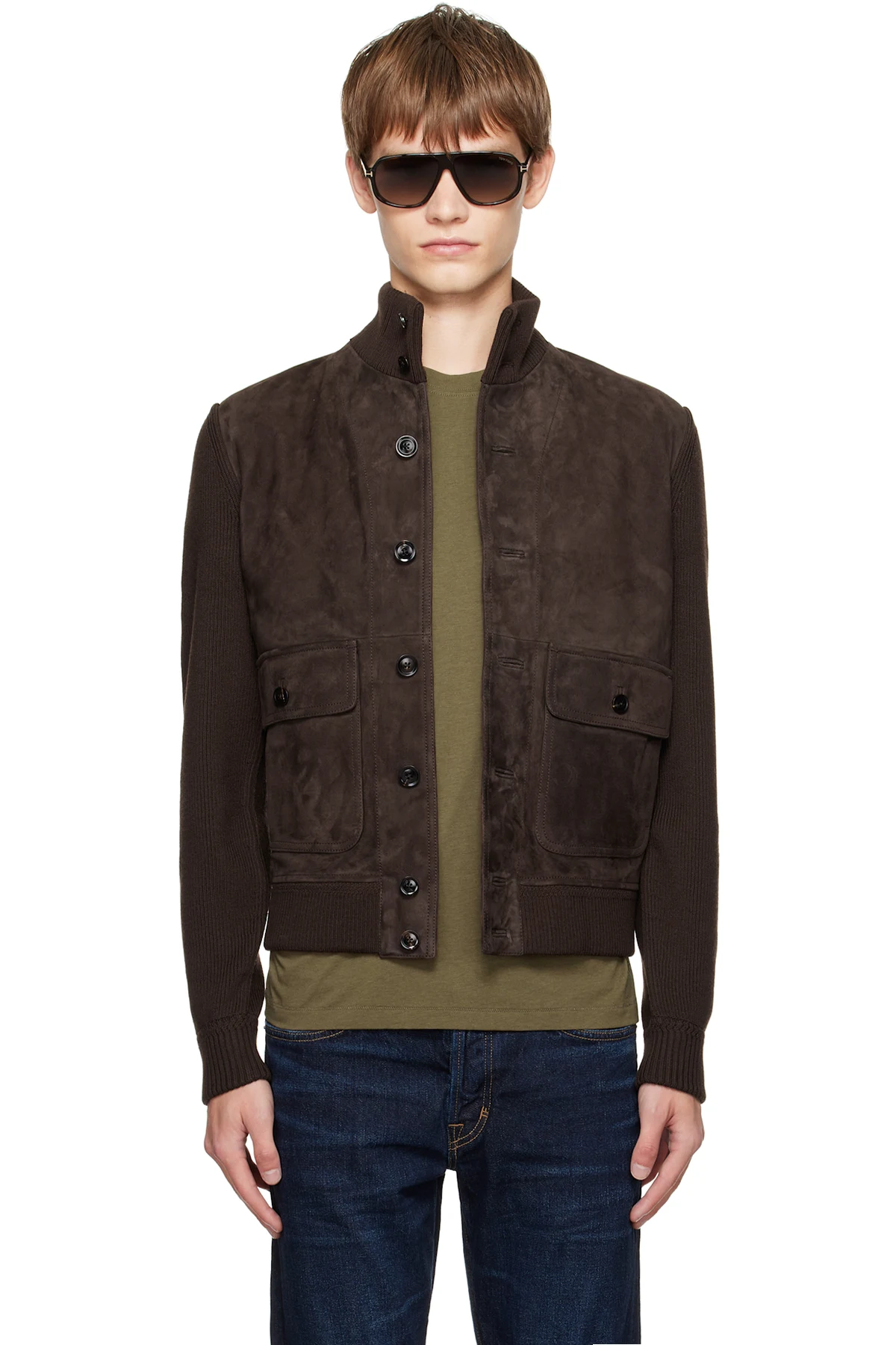 Brown Suede Front Merino Leather Jacket