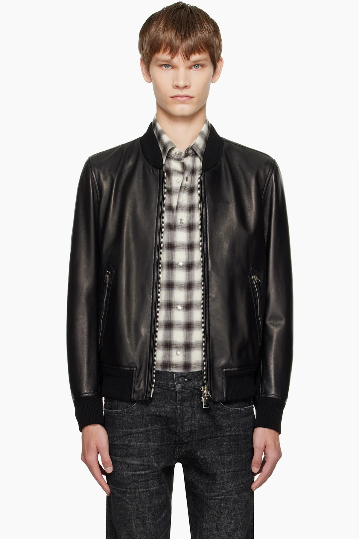 Black Shiny Nappa Plonge Leather Jacket