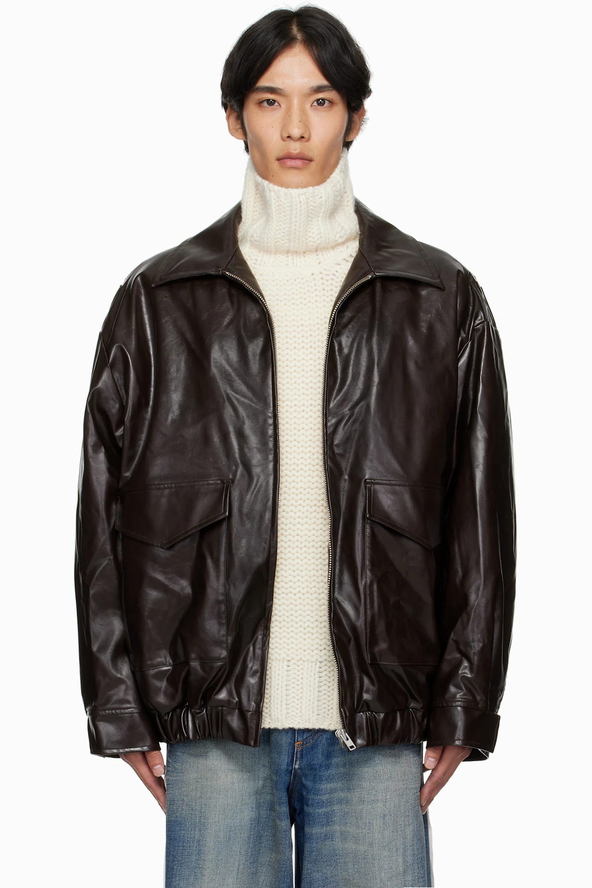 Burgundy Sports Faux-Leather Jacket