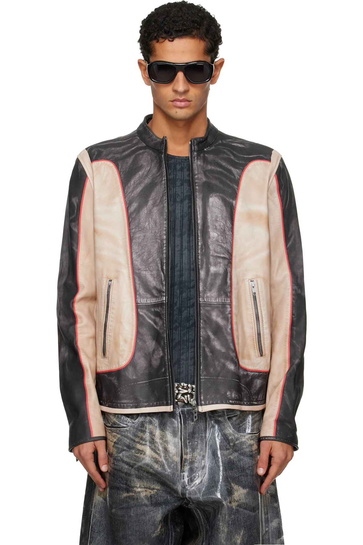 Black & Beige L-Evert Leather Jacket