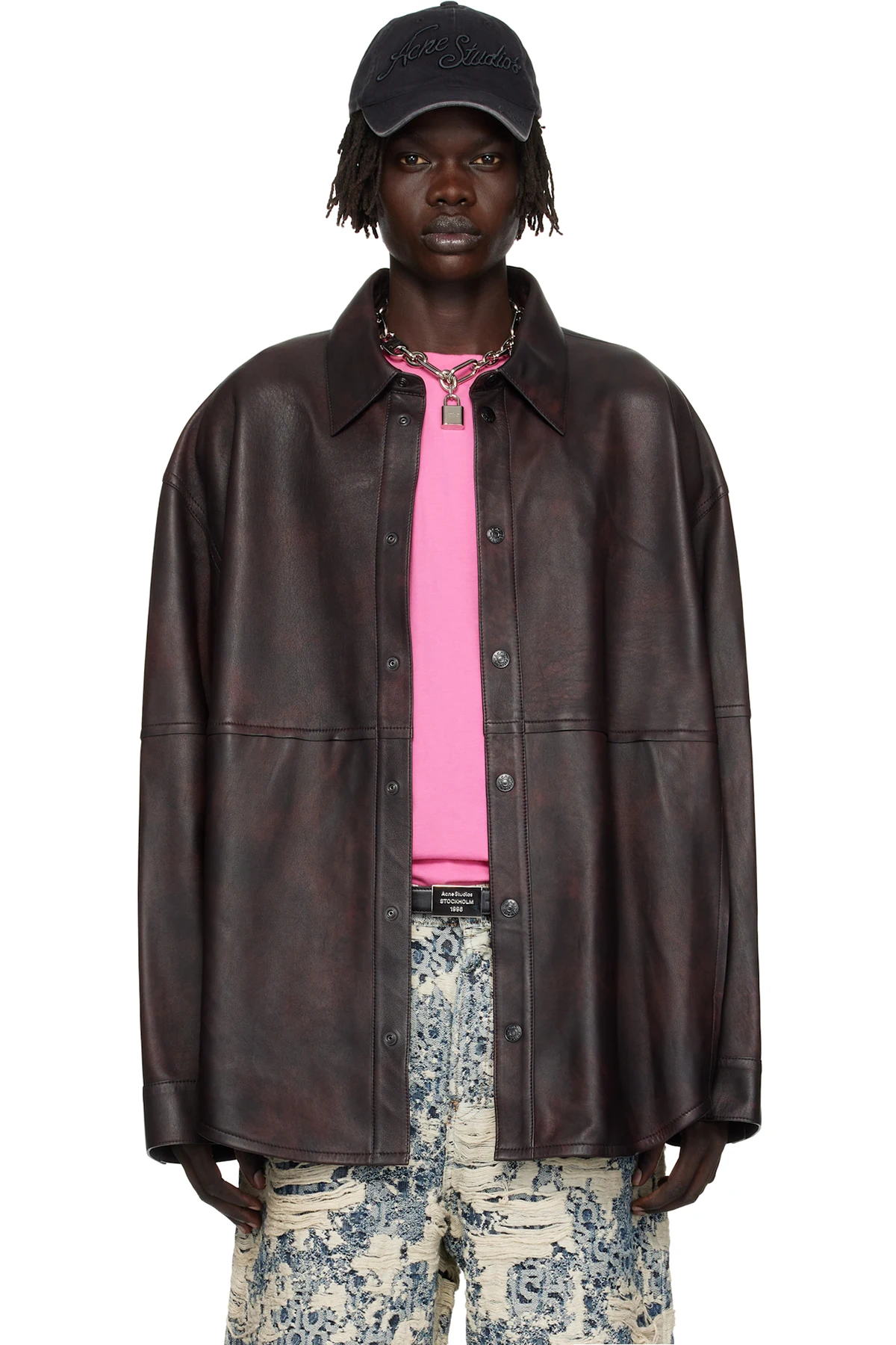 Burgundy Relaxed Fit Leather Overshirt