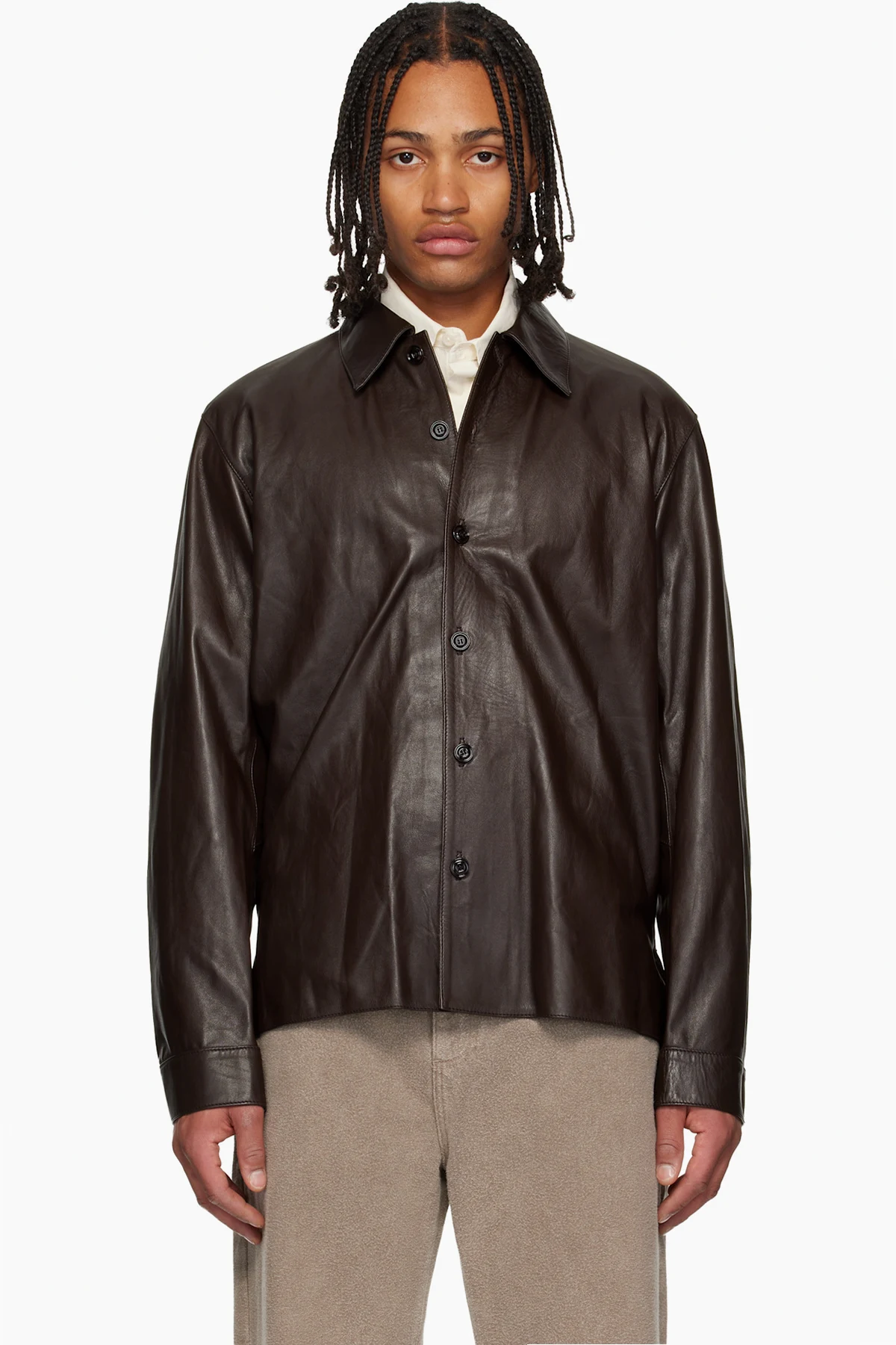 Brown Welding Leather Overshirt