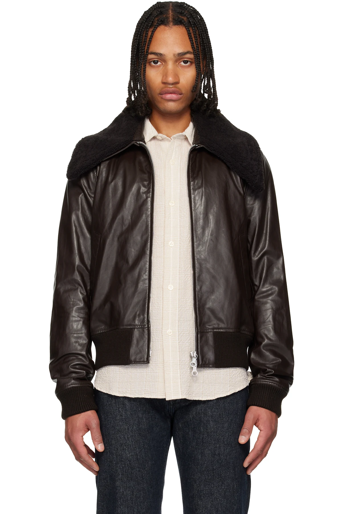 Brown Pharos Leather Bomber Jacket