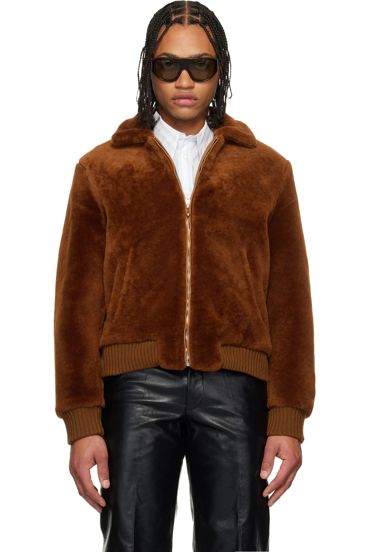 Brown Zip Shearling Jacket