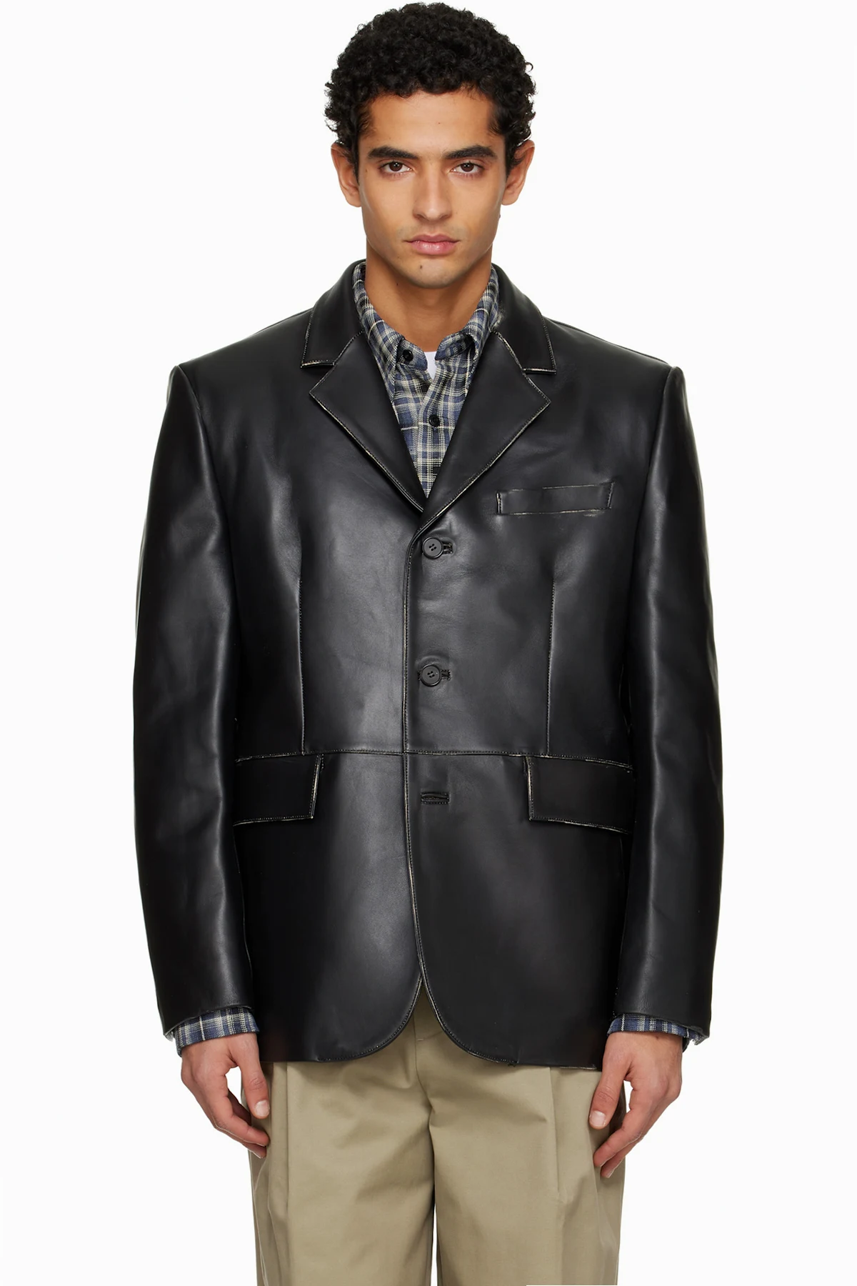 Black Vegetable Tanned Lamb Leather Tailored Jacket