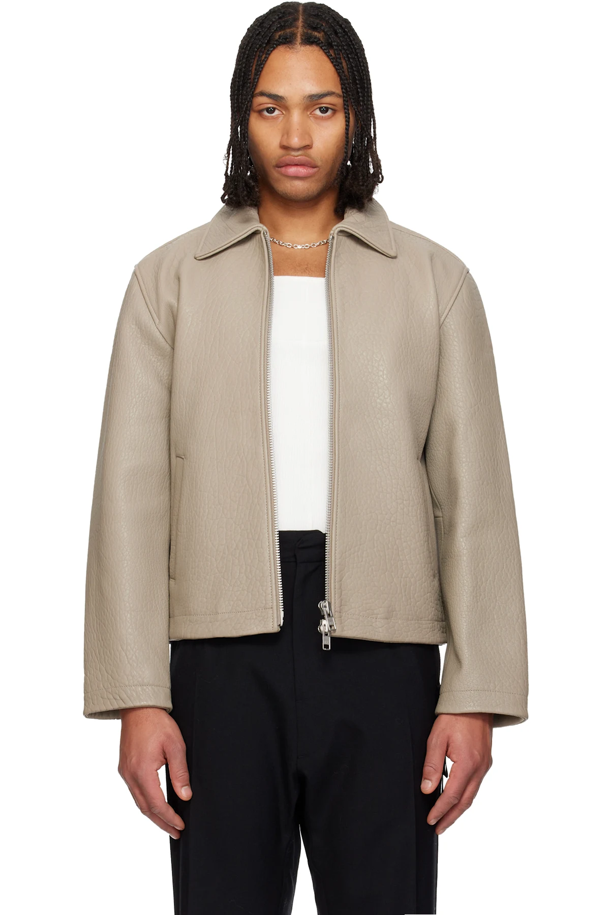 Taupe Short Leather Jacket